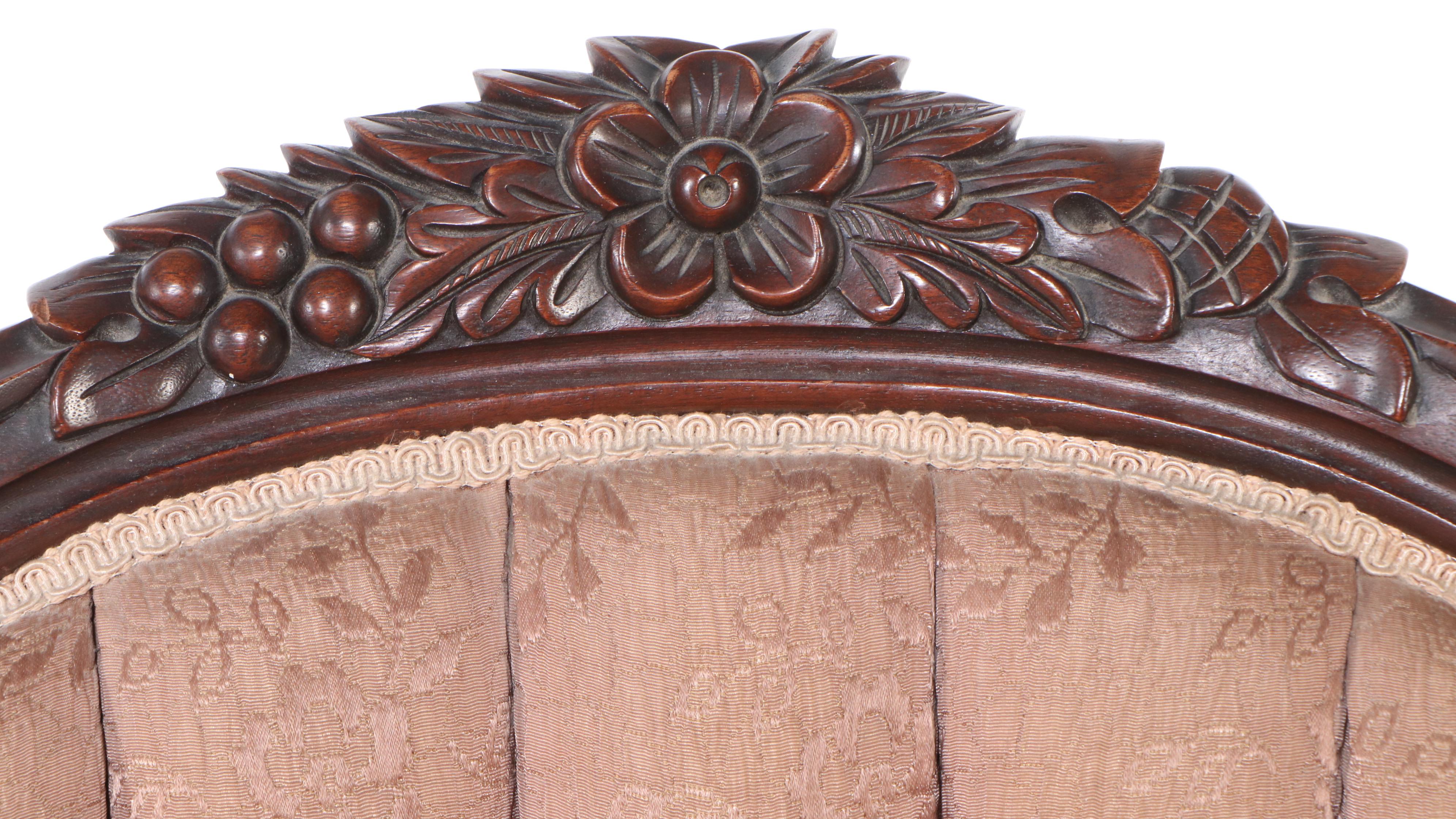 Victorian Upholstered Mahogany Armchair with Footstool