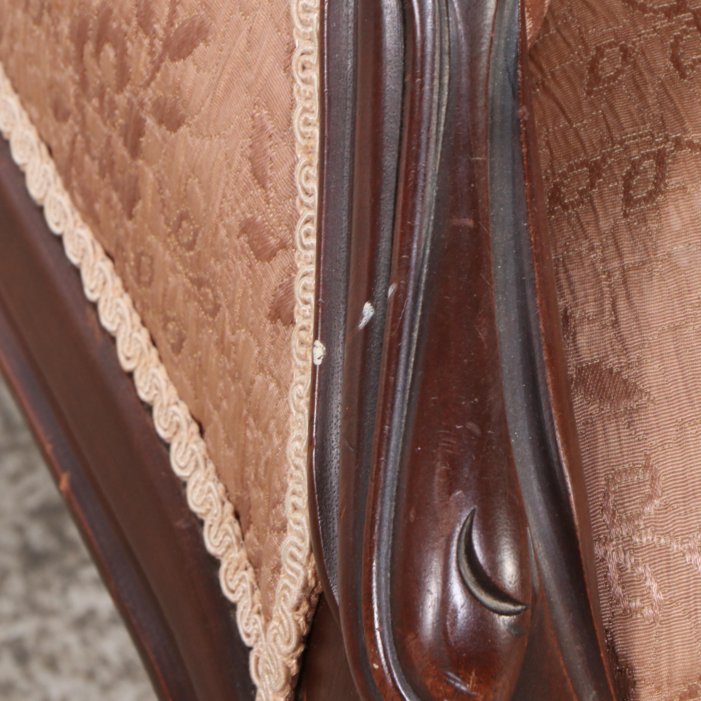 Victorian Upholstered Mahogany Armchair with Footstool