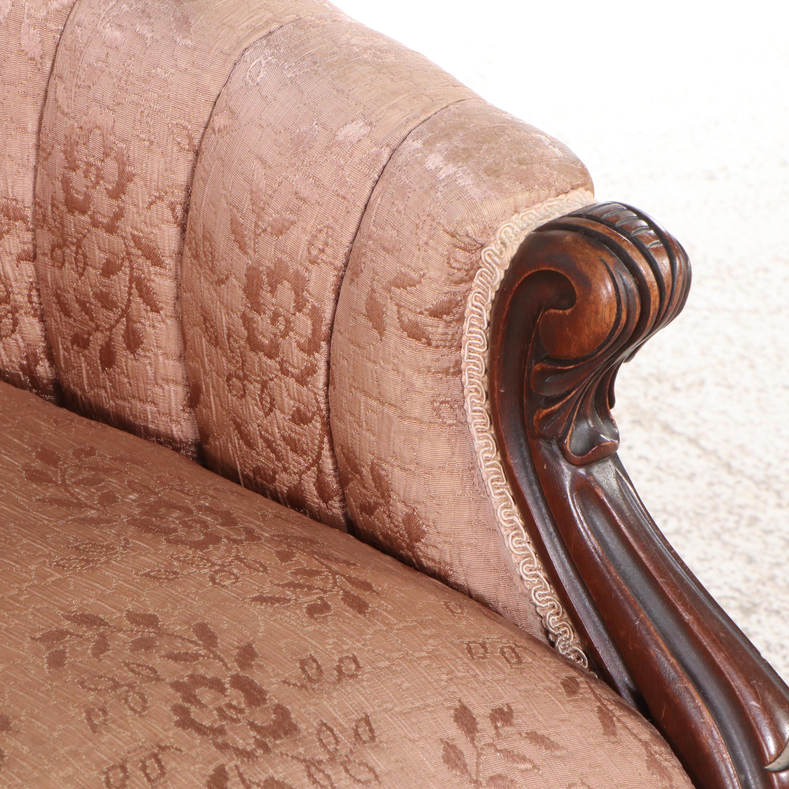Victorian Upholstered Mahogany Armchair with Footstool
