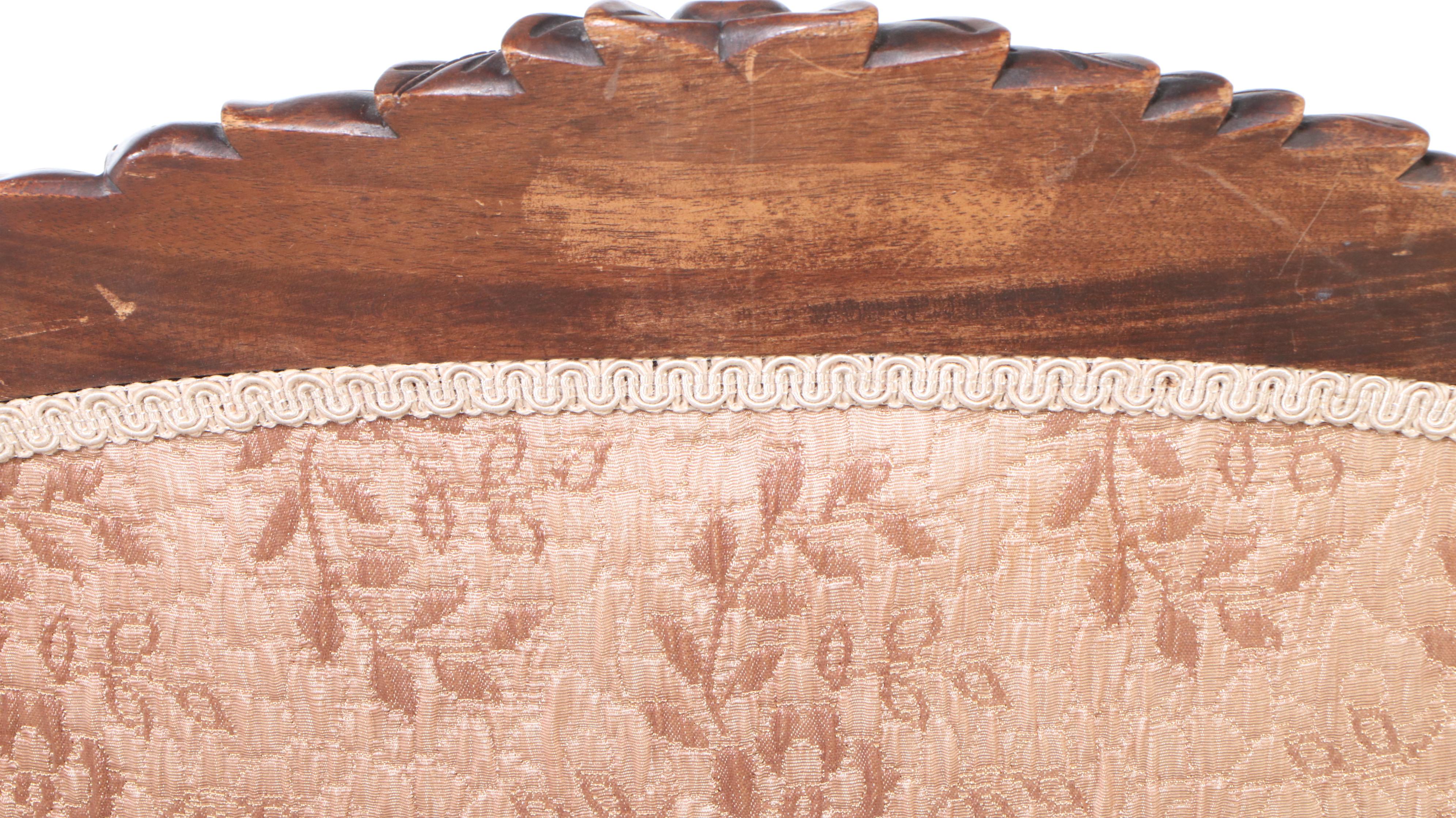 Victorian Upholstered Mahogany Armchair with Footstool