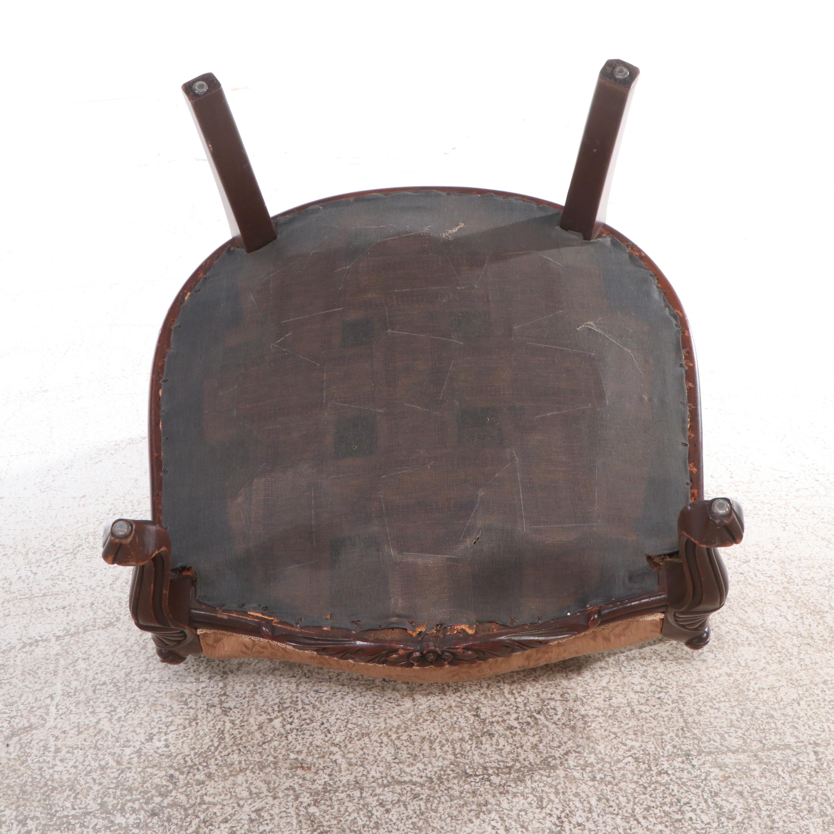 Victorian Upholstered Mahogany Armchair with Footstool