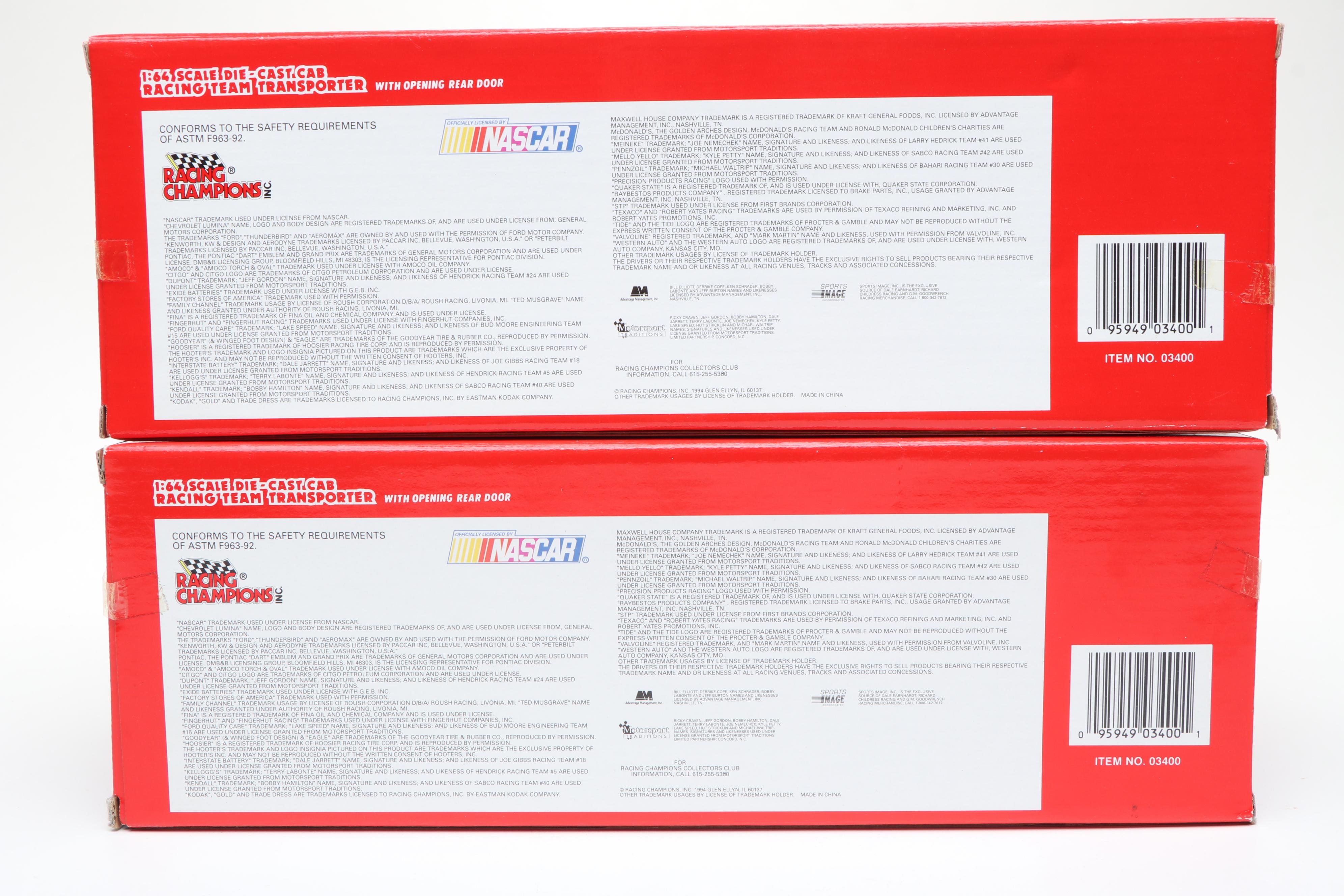 Racing Champions NASCAR "Racing Team Transporter" 1:64 Scale Toy Trucks