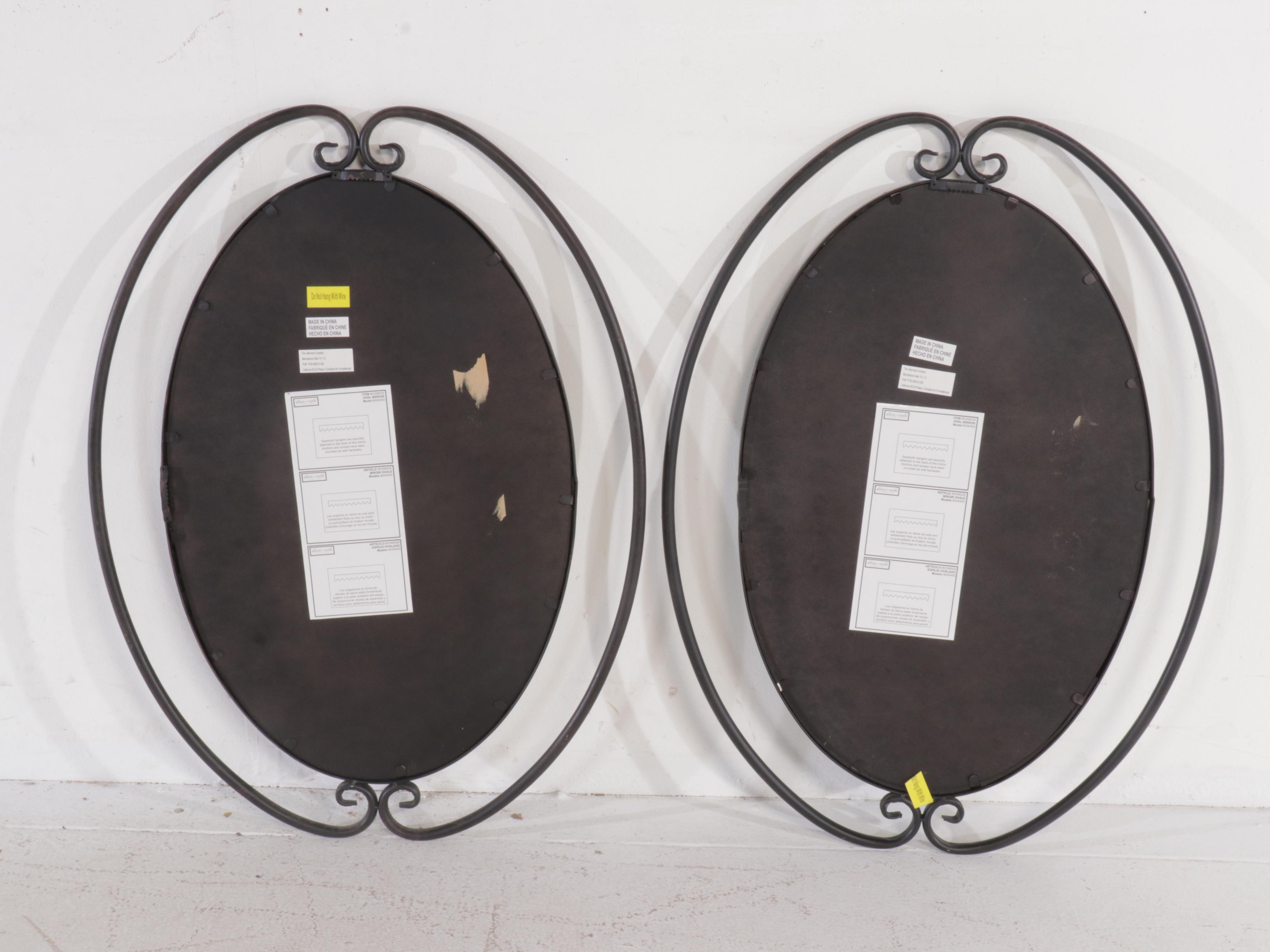Pair of Allen+Roth Wrought Iron Scrollwork Oval Wall Mirrors, 2012