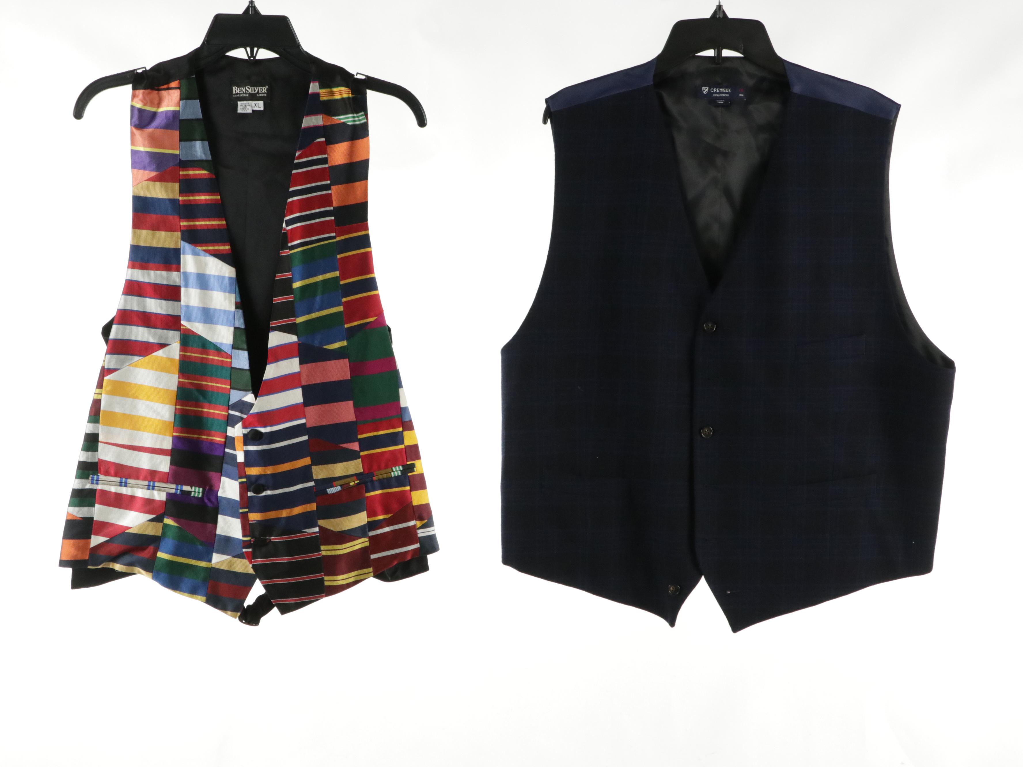 Men's Ben Silver, Cremieux & RNG Collection Patterned Wool/Silk Vests, With Tags