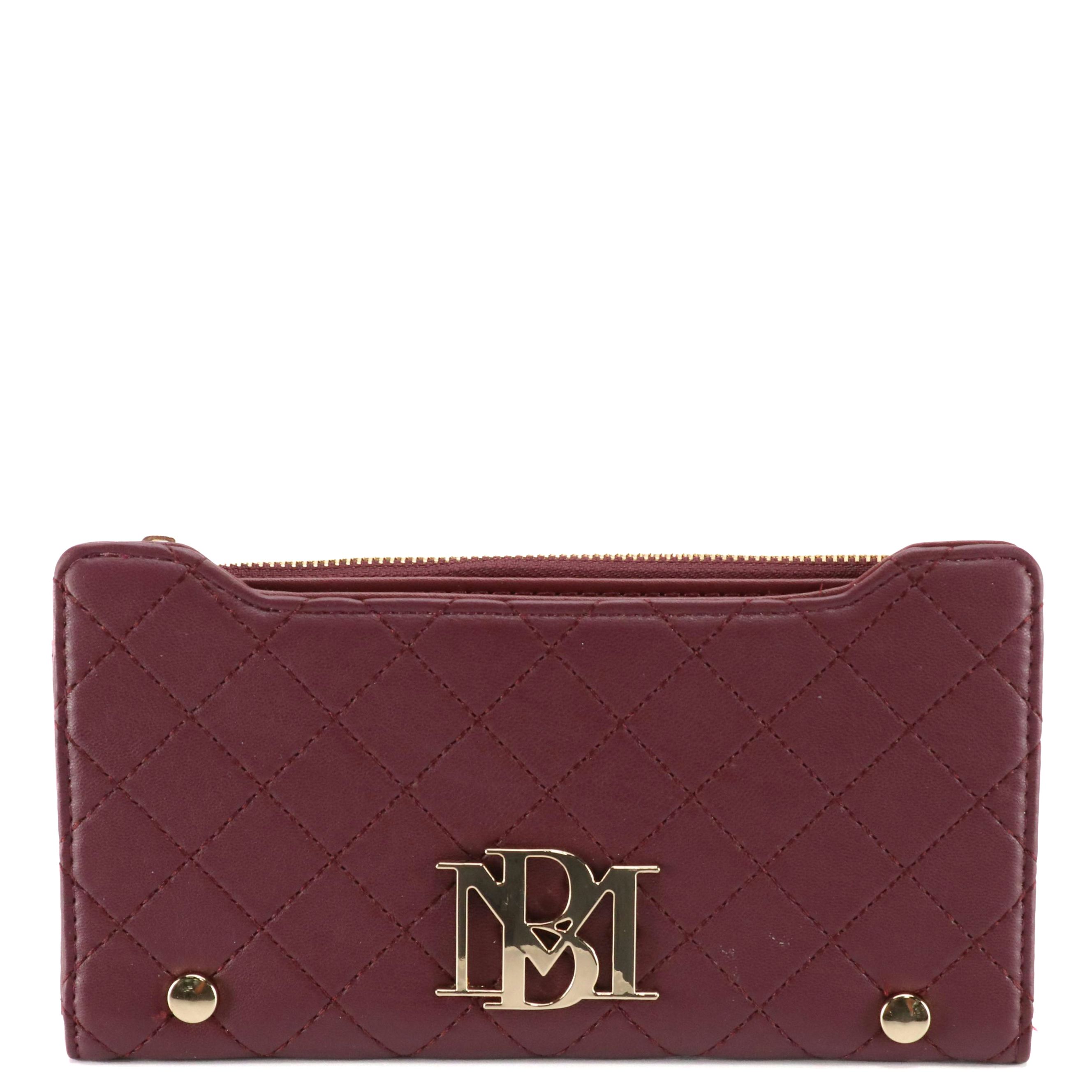 Badgley Mischka Long Card Wallet in Burgundy Quilted Vegan Leather with Tags