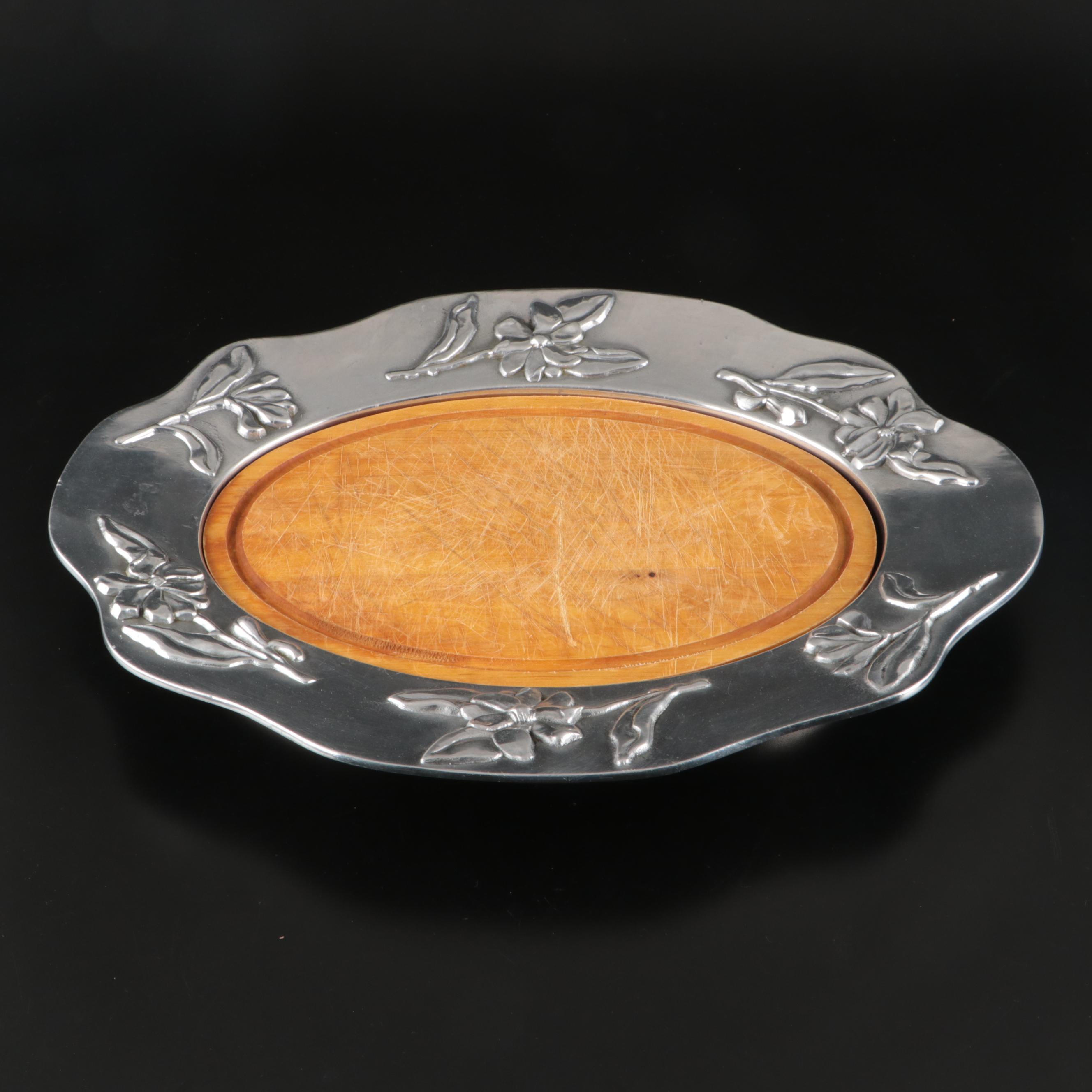 Mariposa Brillante Metal Serving Tray and Salad Tongs with Other Metal Serveware