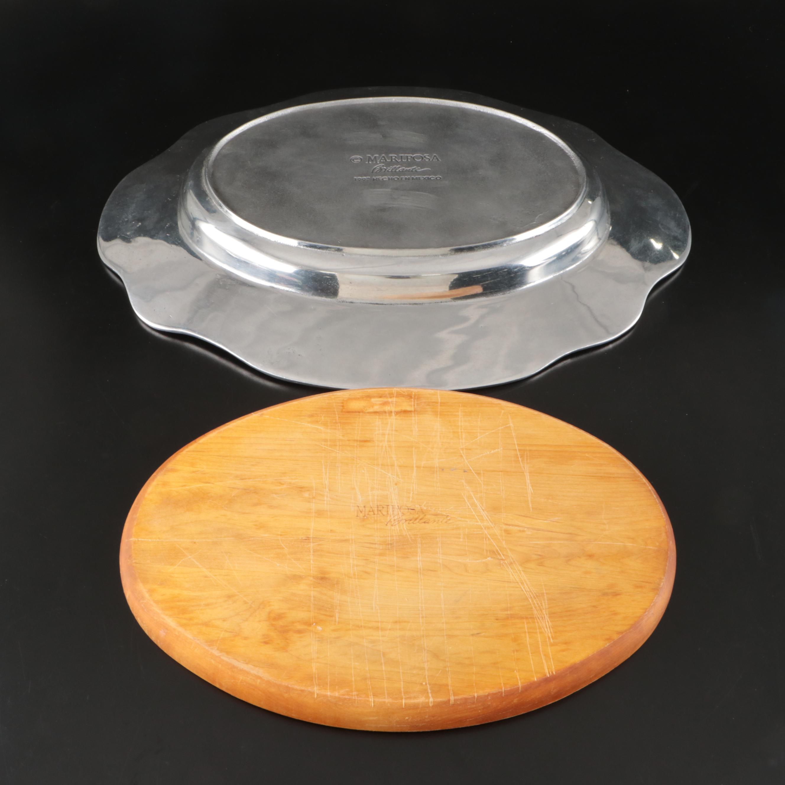 Mariposa Brillante Metal Serving Tray and Salad Tongs with Other Metal Serveware