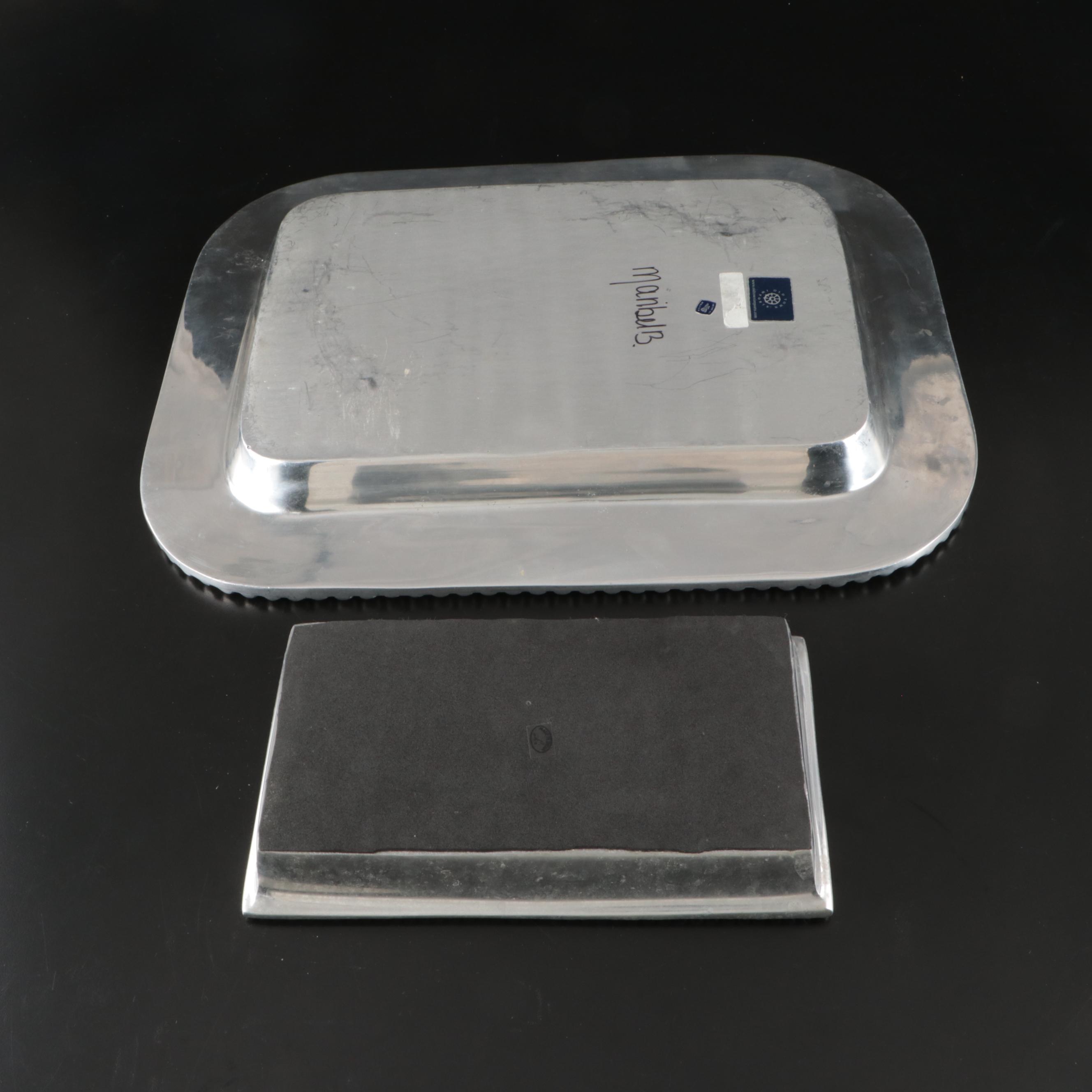 Mariposa Brillante Metal Serving Tray and Salad Tongs with Other Metal Serveware