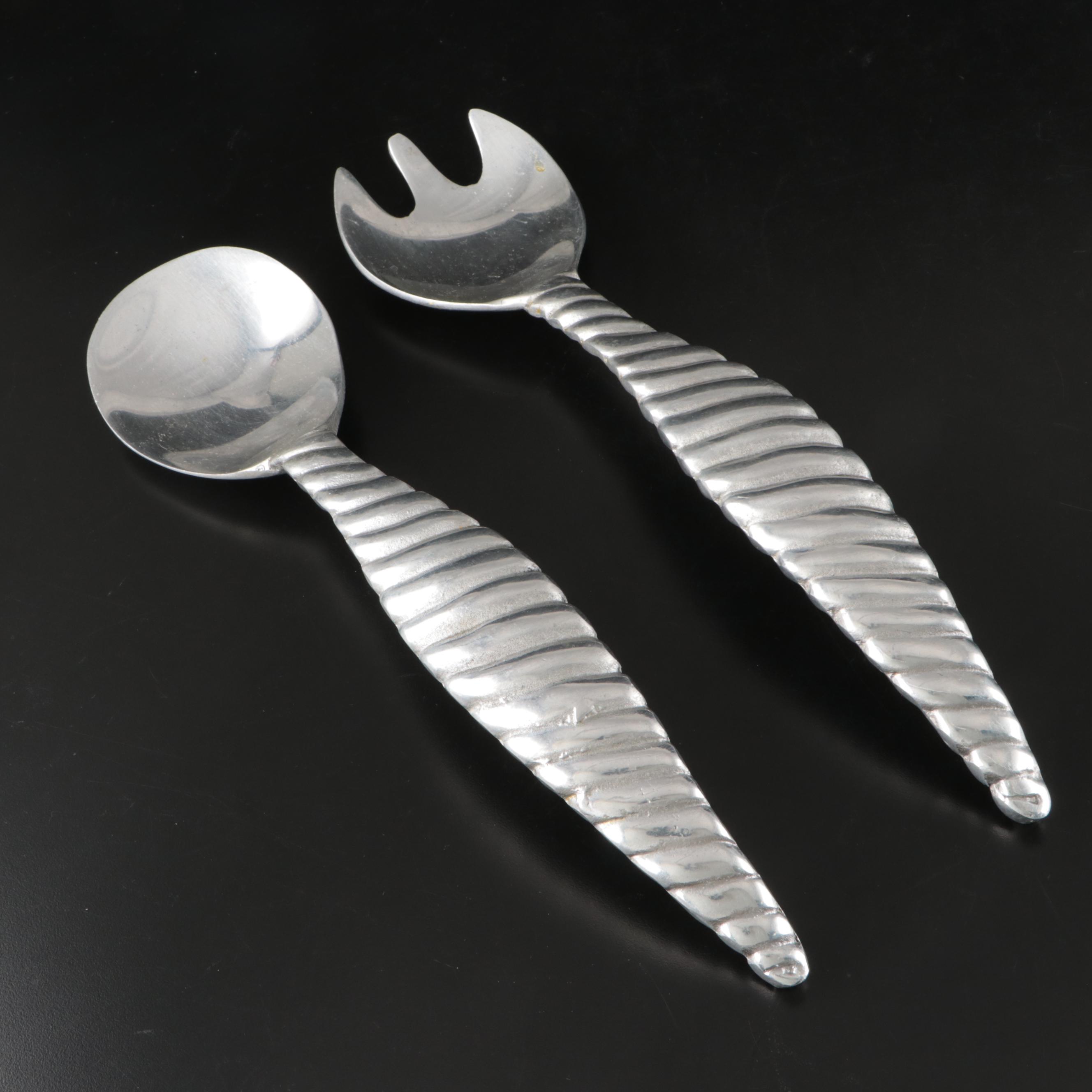 Mariposa Brillante Metal Serving Tray and Salad Tongs with Other Metal Serveware