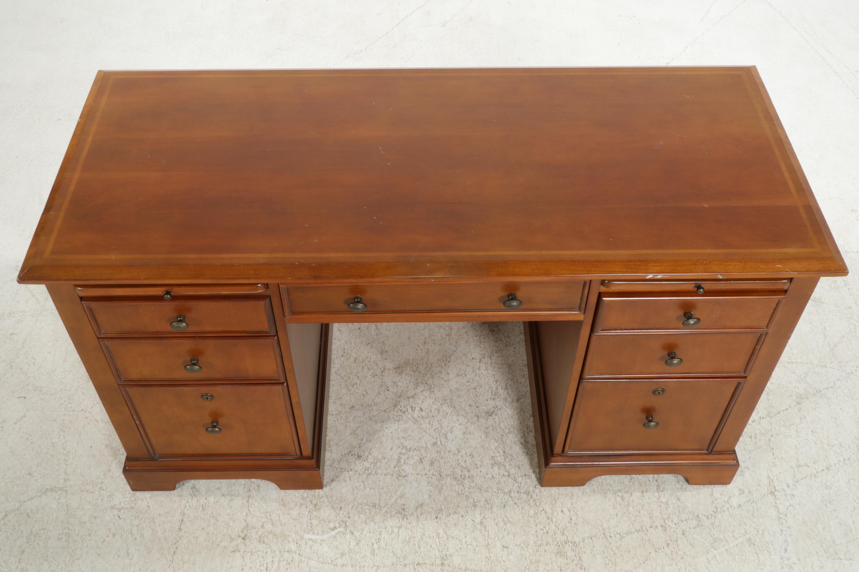 Cherry Veneered Executive Pedestal Desk