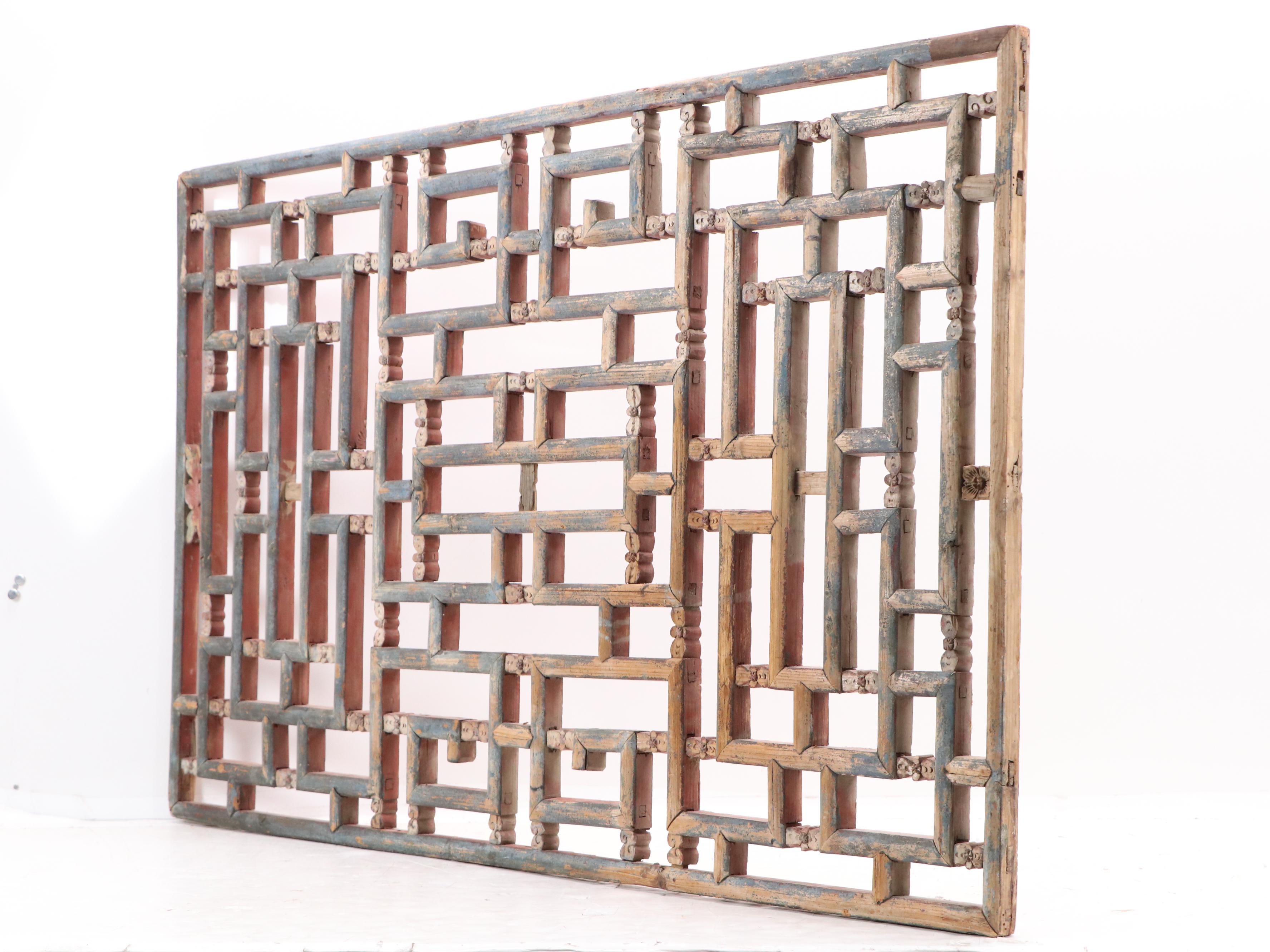 East Asian Style Wooden Latticework Panel, 20th Century