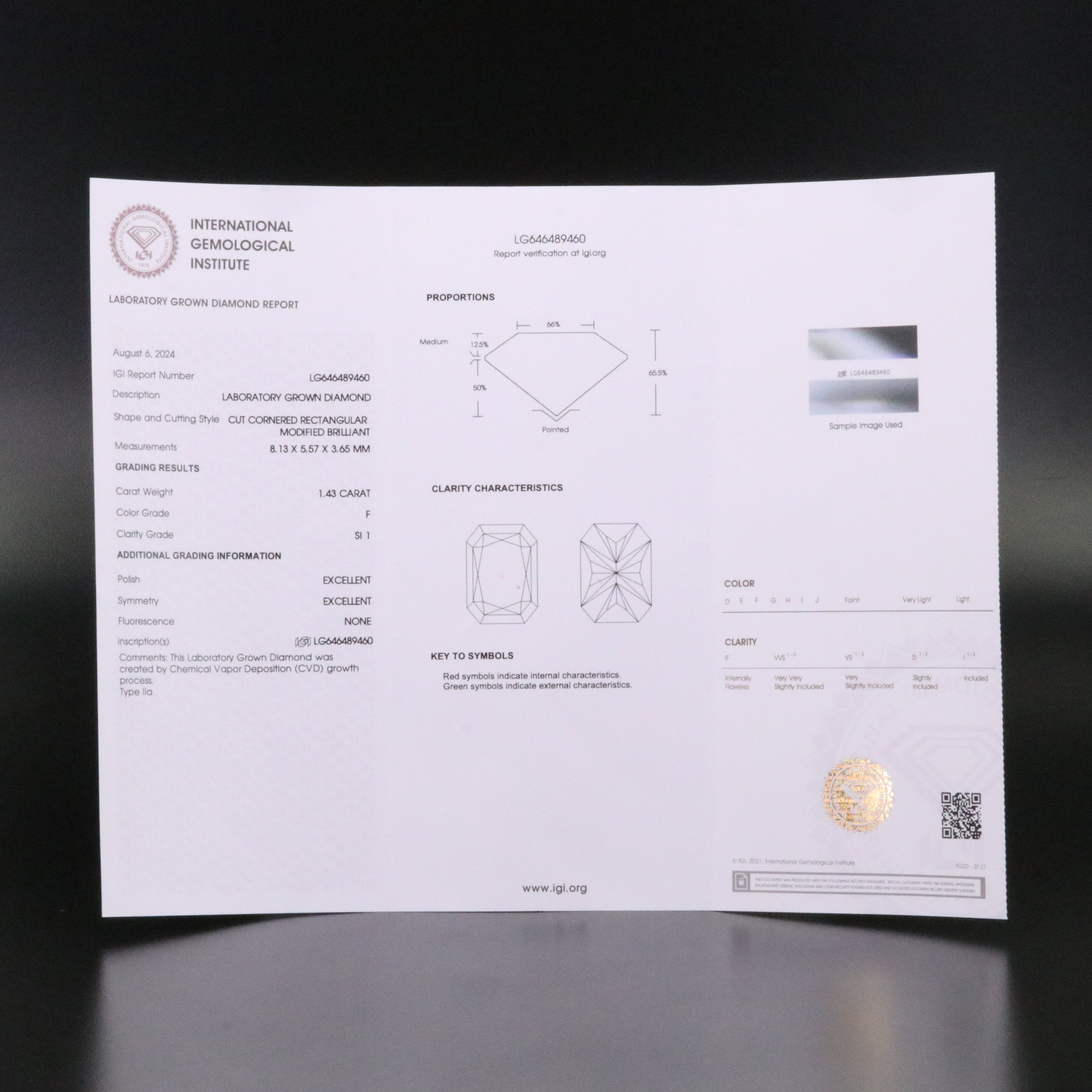 Loose 1.43 CT Lab Grown Diamond with IGI Report