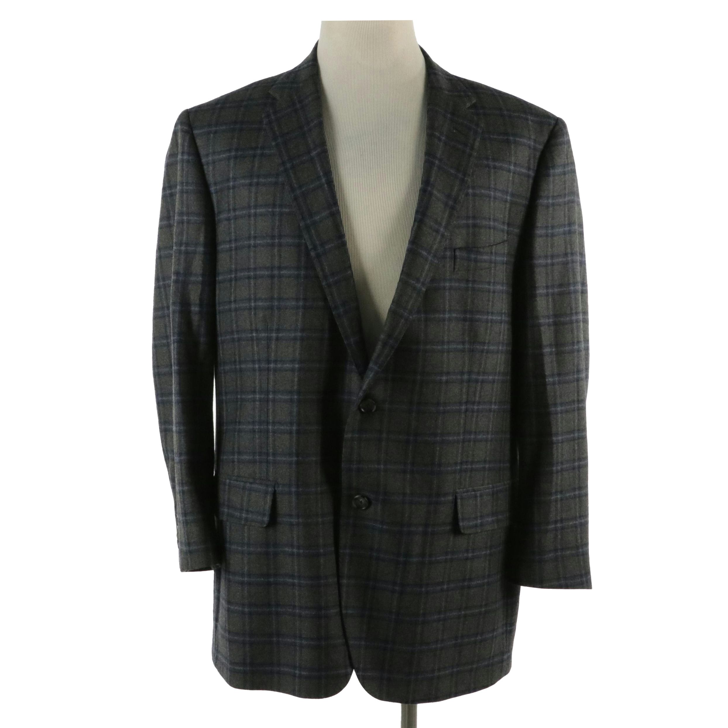 Men's Cremieux Collection Plaid Wool and Cashmere Blazer