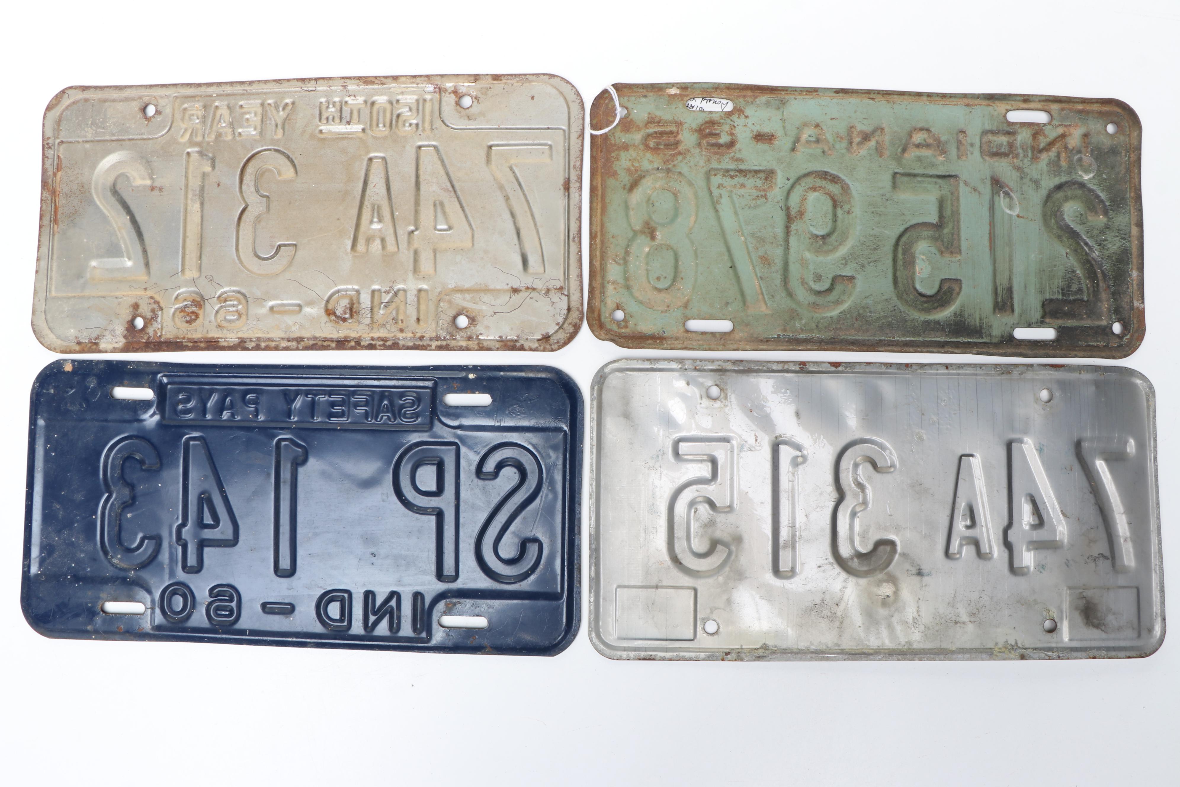 Indiana and Ohio Car License Plates, Mid to Late 20th Century