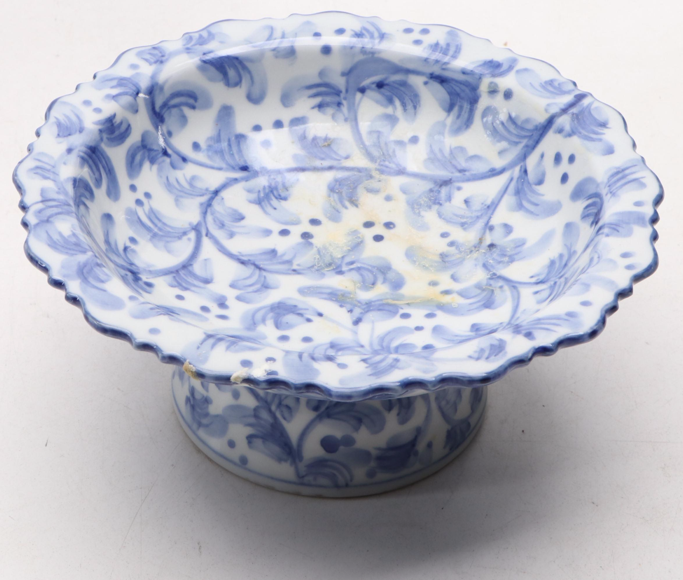 Russian Hand-Painted Porcelain Bowl with Other Blue and White Tableware