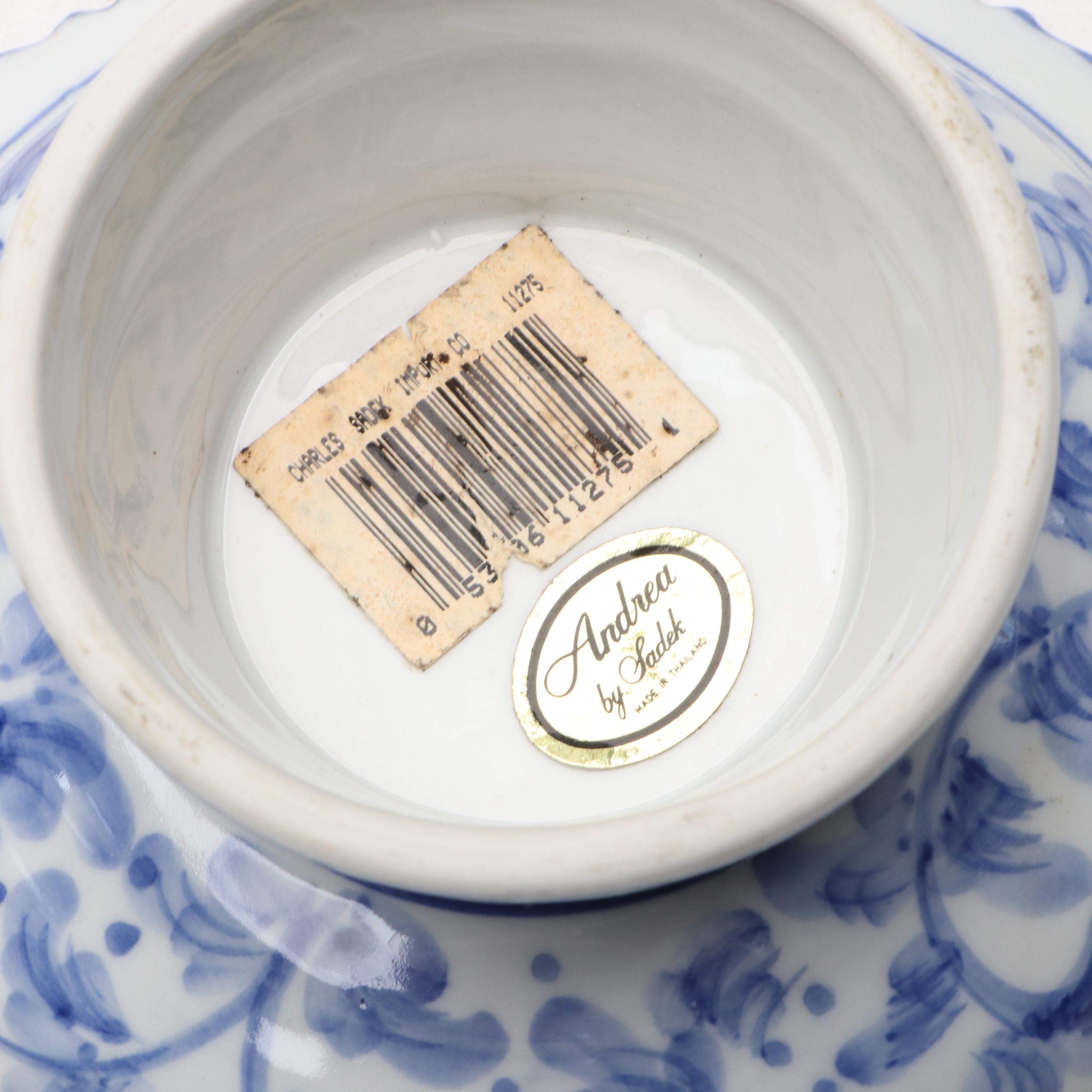 Russian Hand-Painted Porcelain Bowl with Other Blue and White Tableware