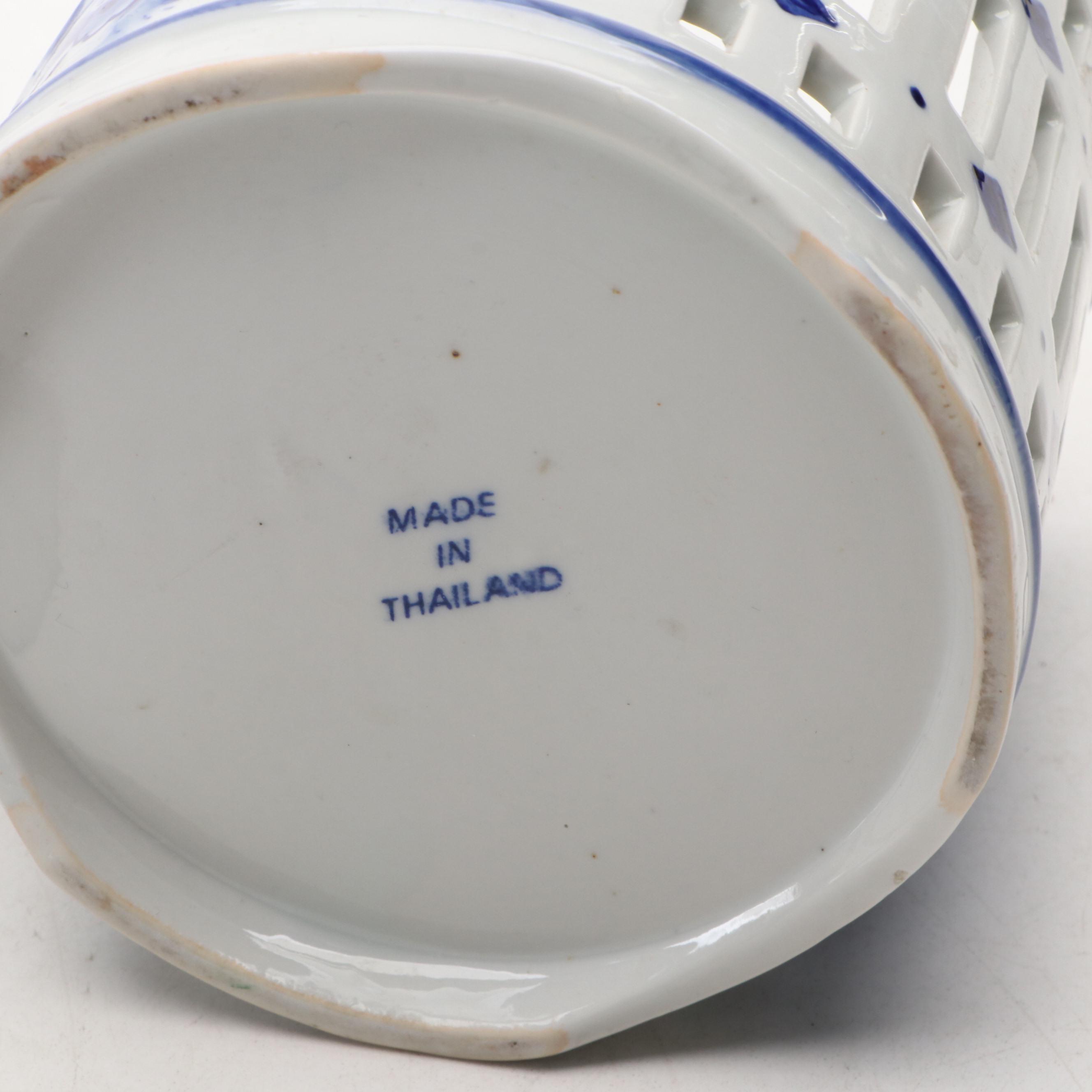 Russian Hand-Painted Porcelain Bowl with Other Blue and White Tableware