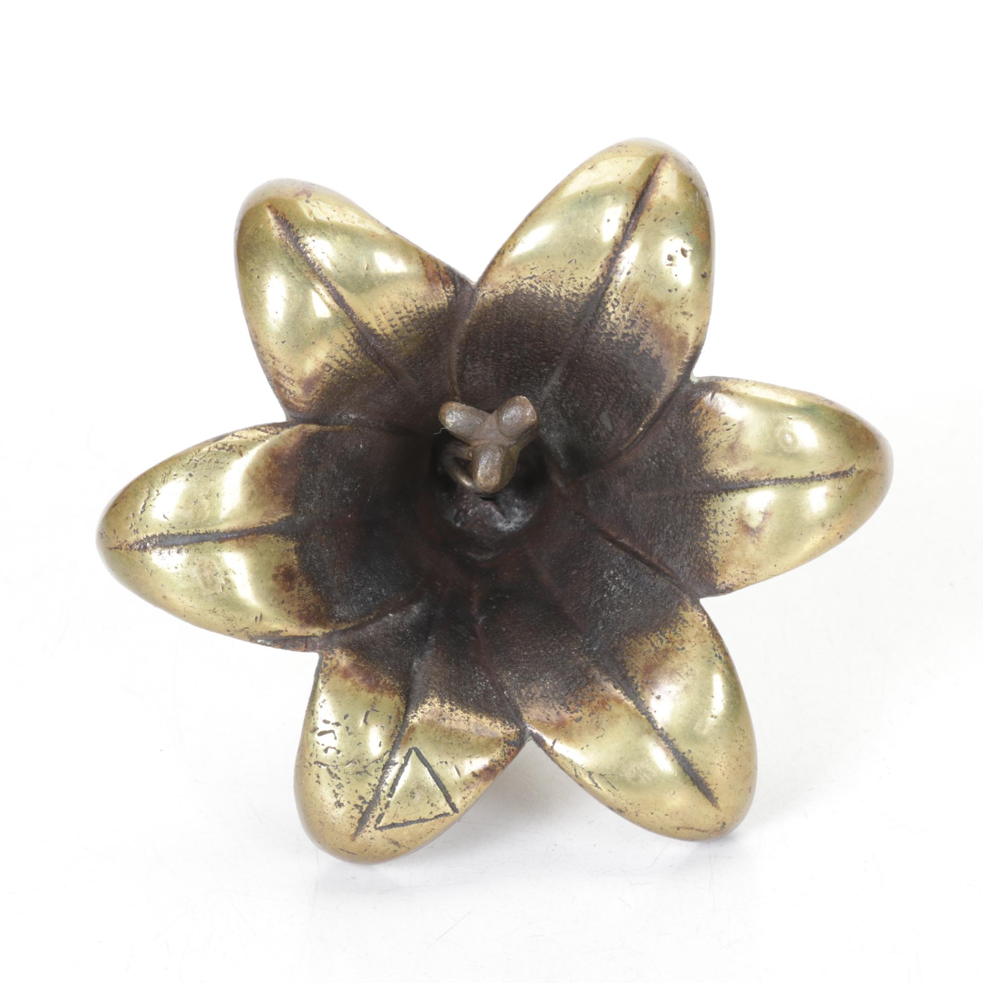 Chinese Brass Censer with Figural Brass Lily Bell