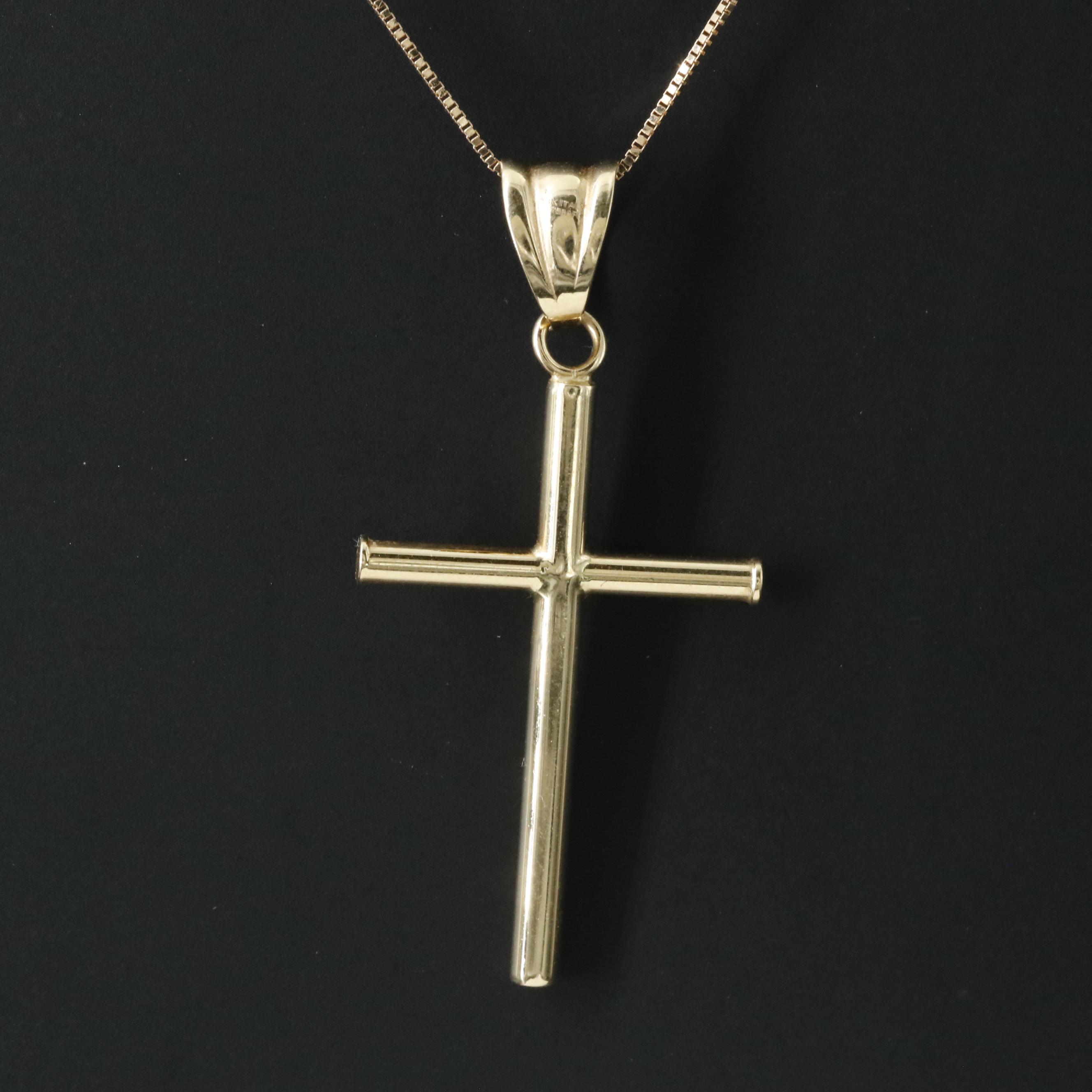 18K Cross Pendant on 14K Chain Necklace