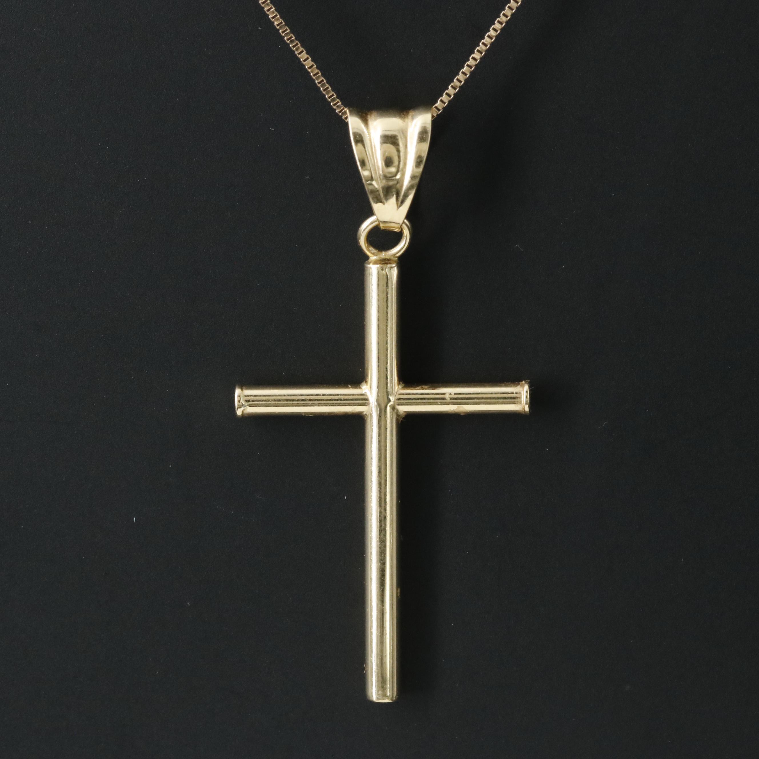 18K Cross Pendant on 14K Chain Necklace