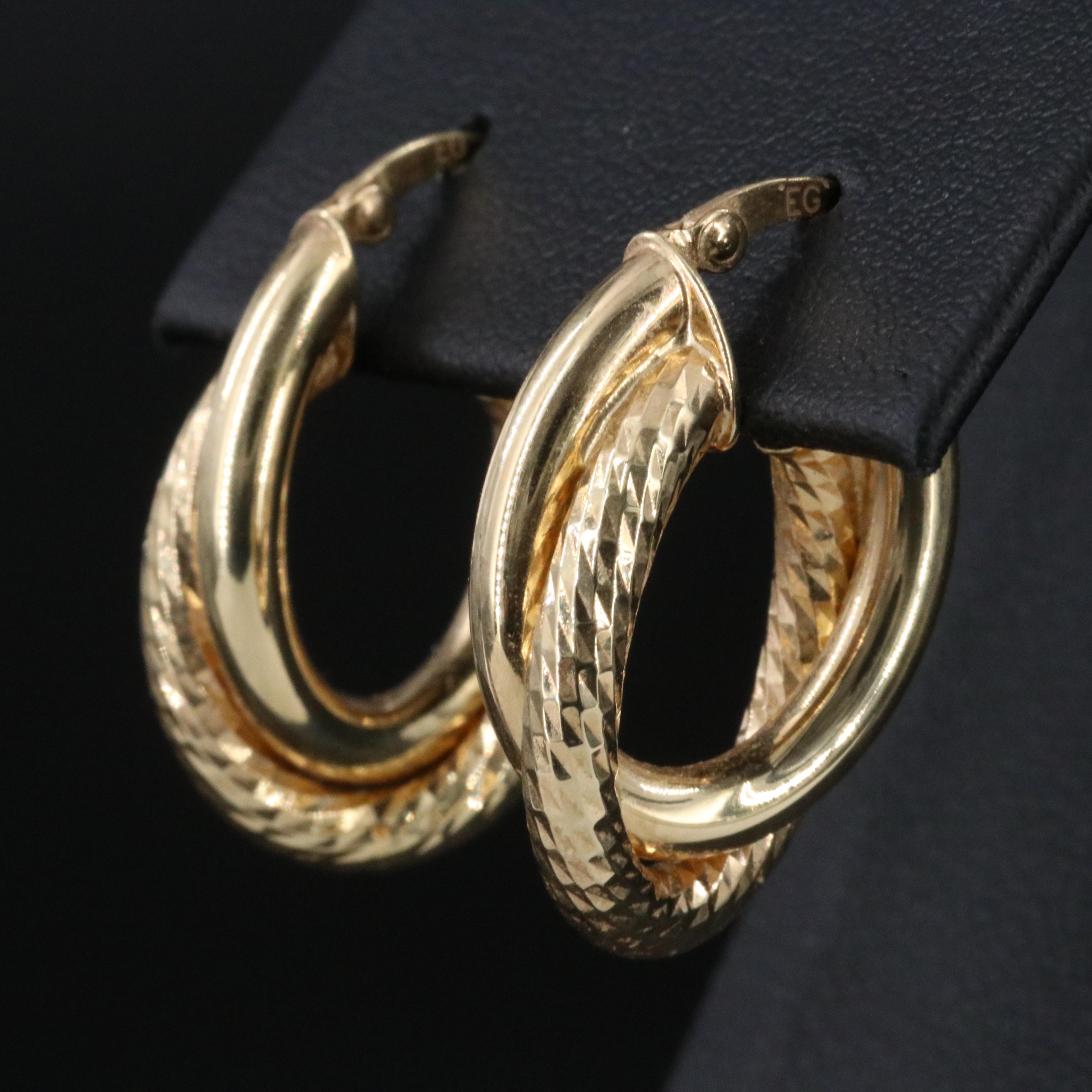 14K Crossover Hoop Earrings