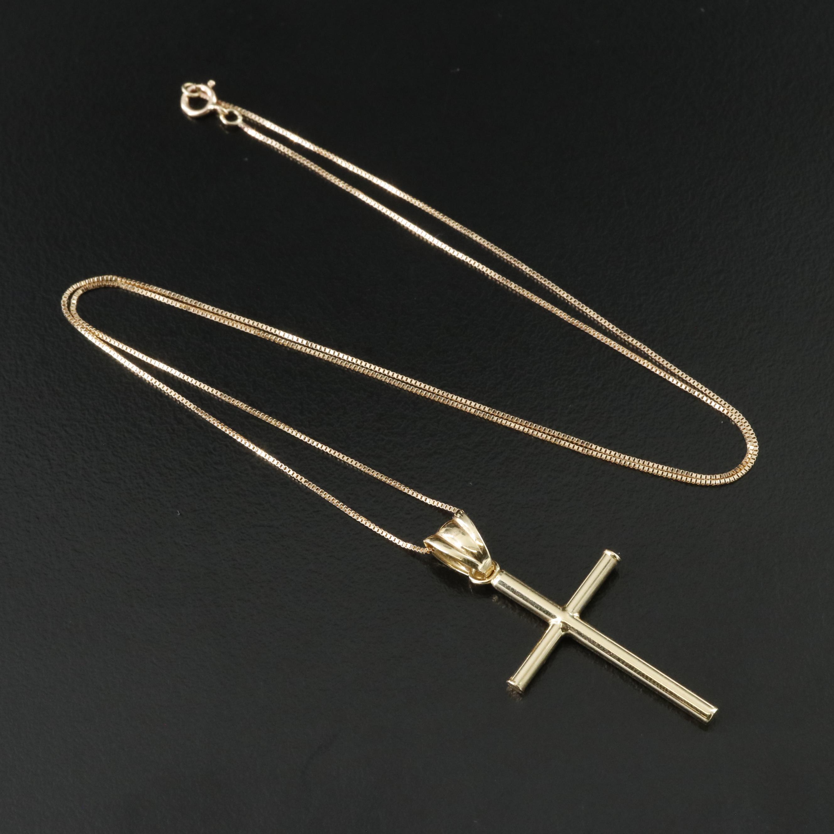 18K Cross Pendant on 14K Chain Necklace