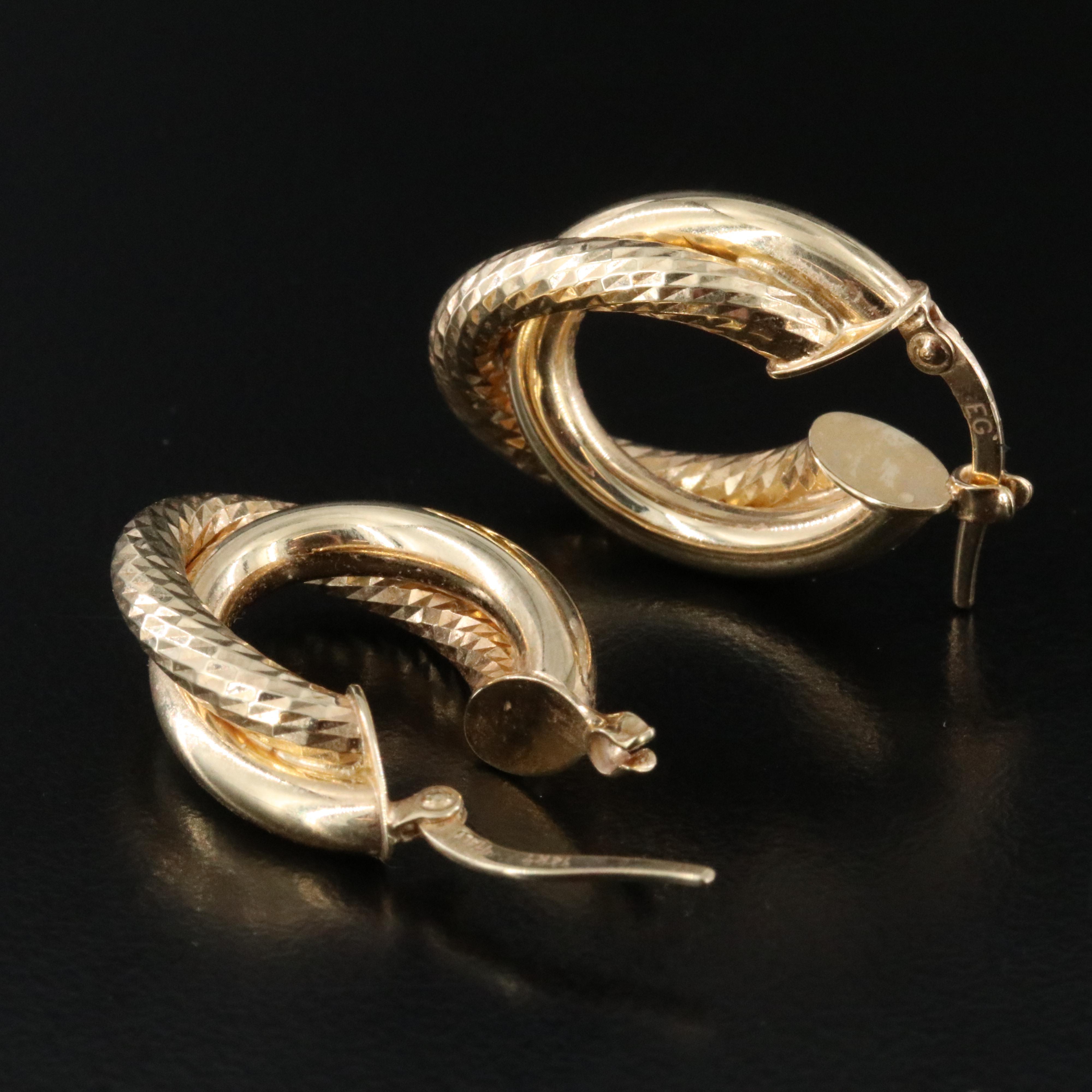 14K Crossover Hoop Earrings