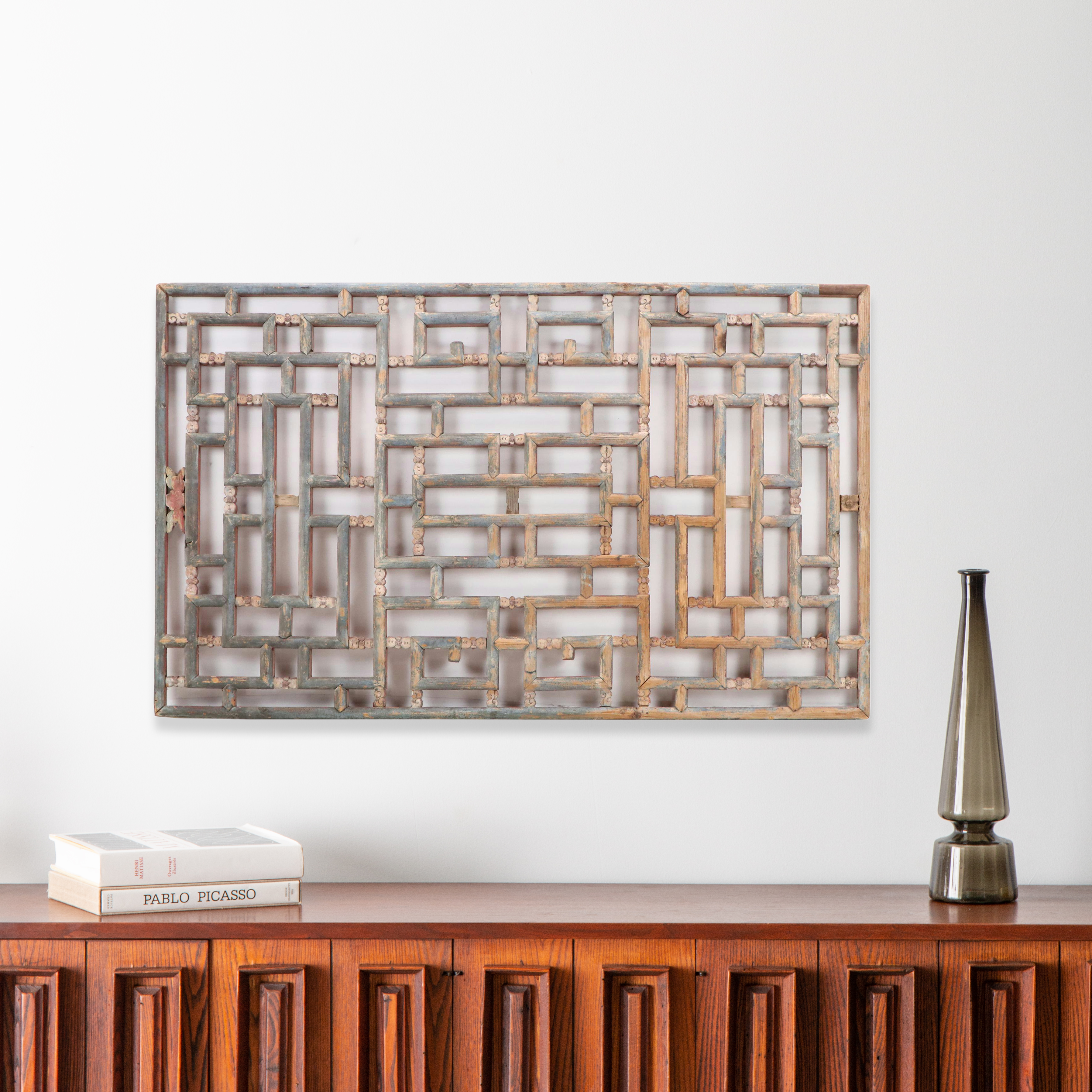 East Asian Style Wooden Latticework Panel, 20th Century