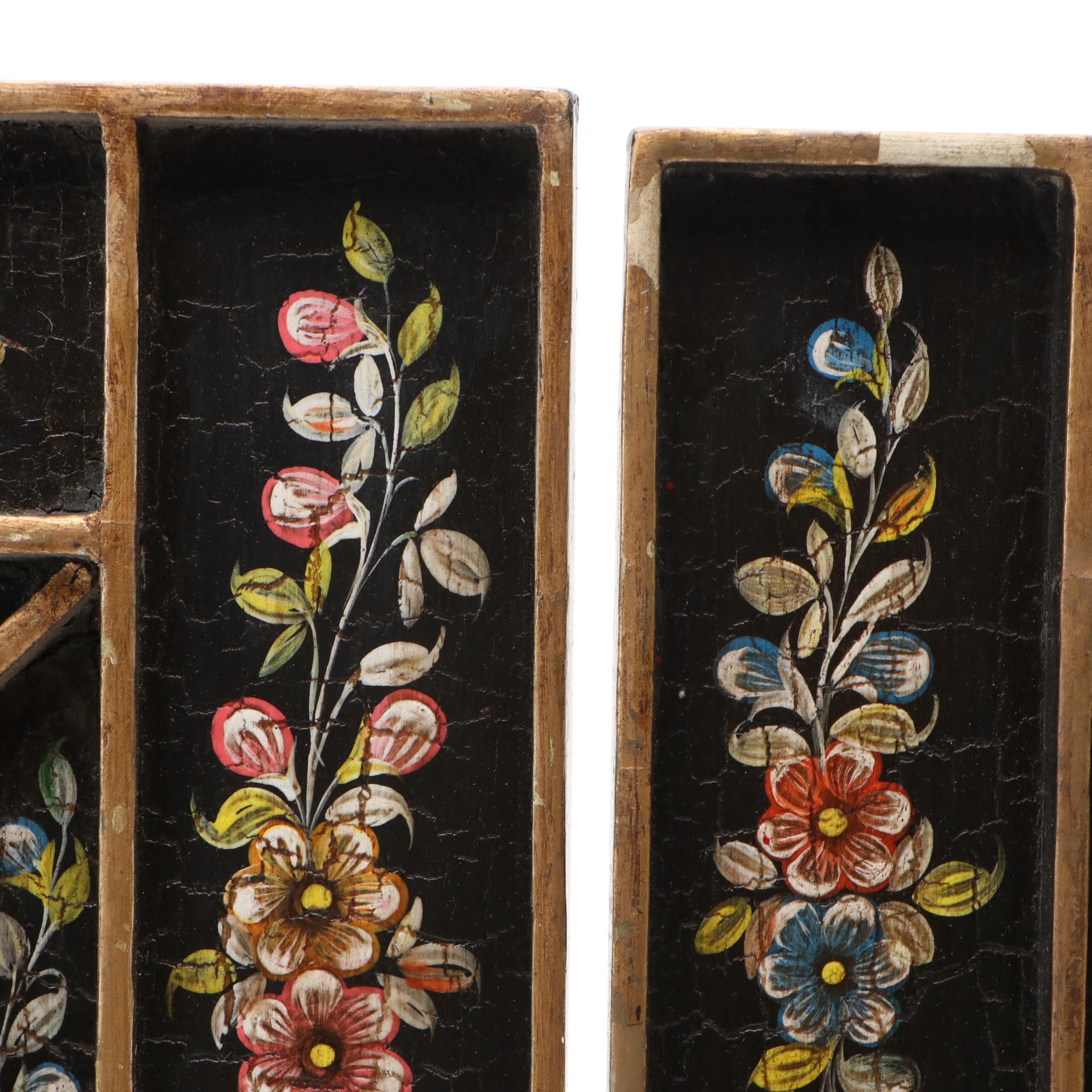 Pair of French Style Hand-Painted Floral Rectangular Mirrors