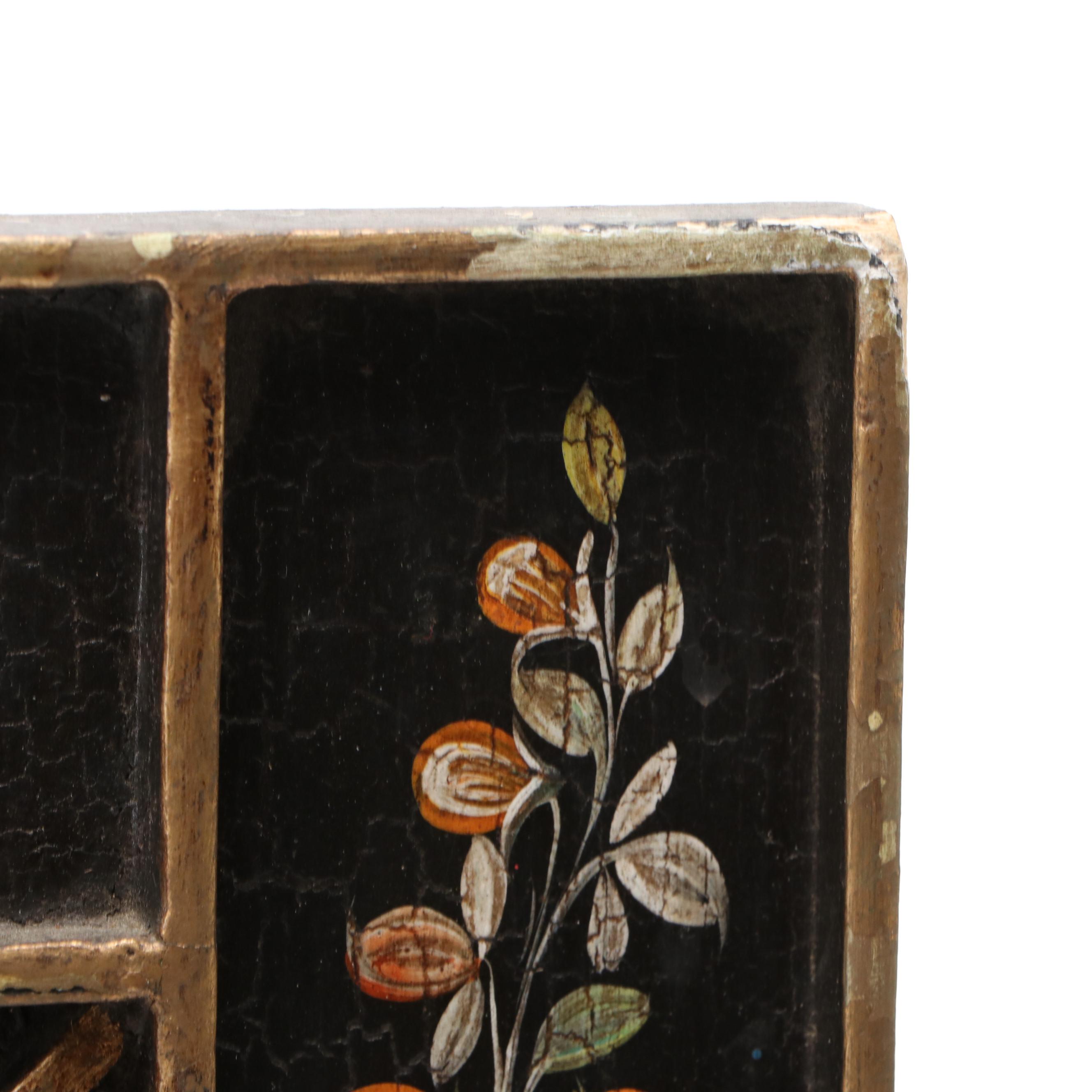 Pair of French Style Hand-Painted Floral Rectangular Mirrors