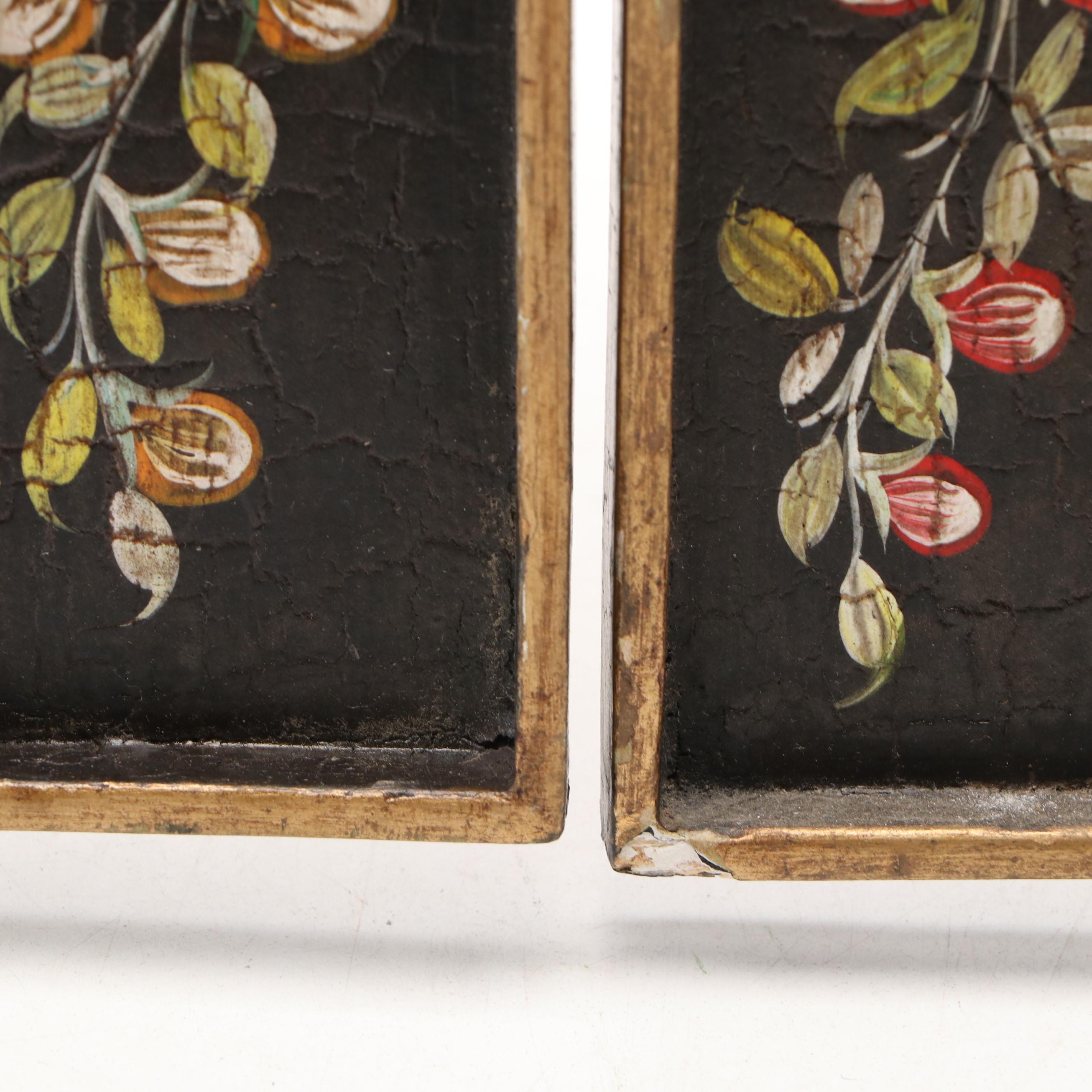 Pair of French Style Hand-Painted Floral Rectangular Mirrors