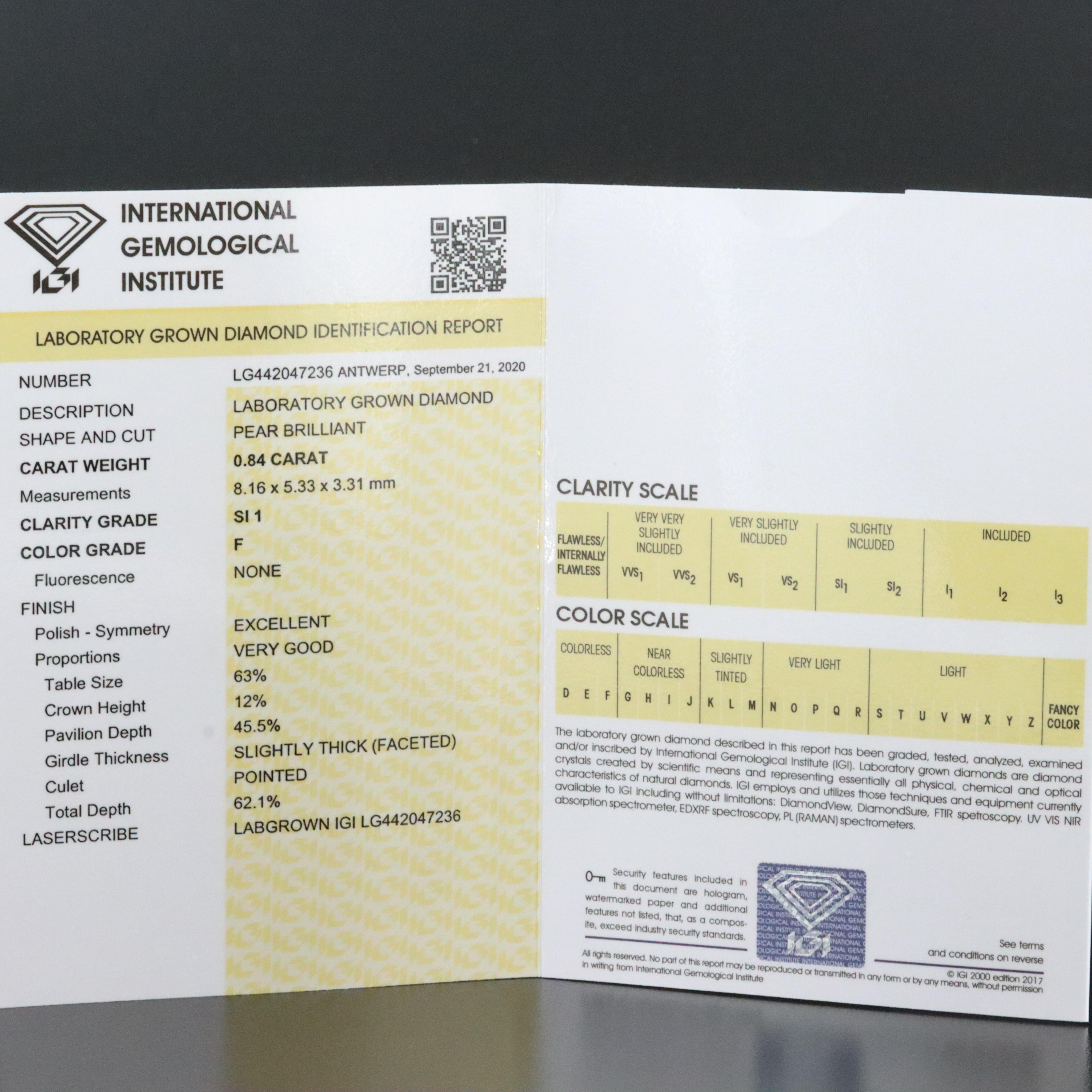 Loose 0.84 CT Lab Grown Diamond with IGI Report