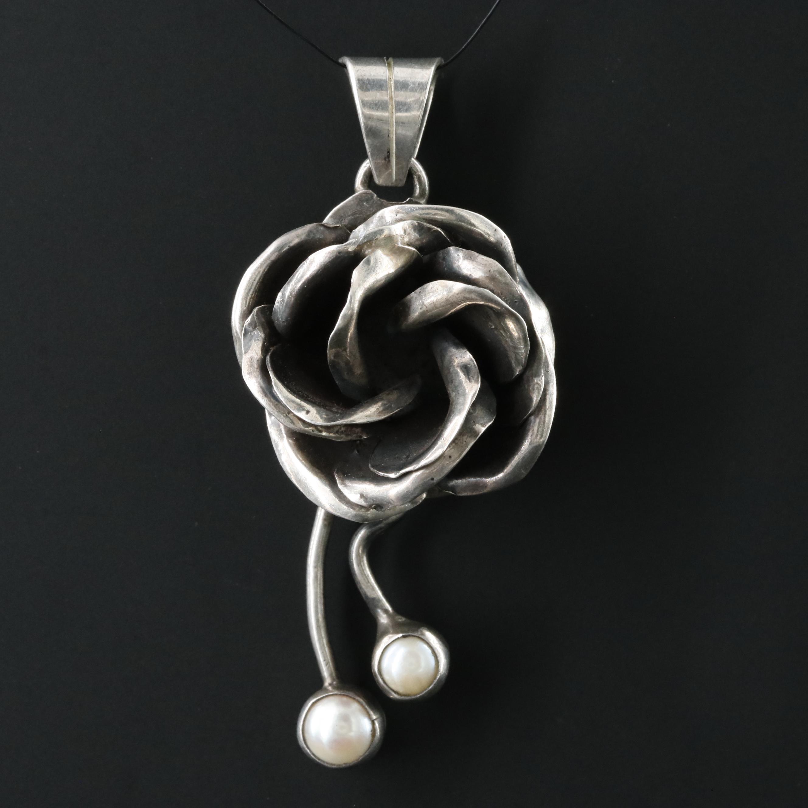 Sterling Pearl Flower Pendant