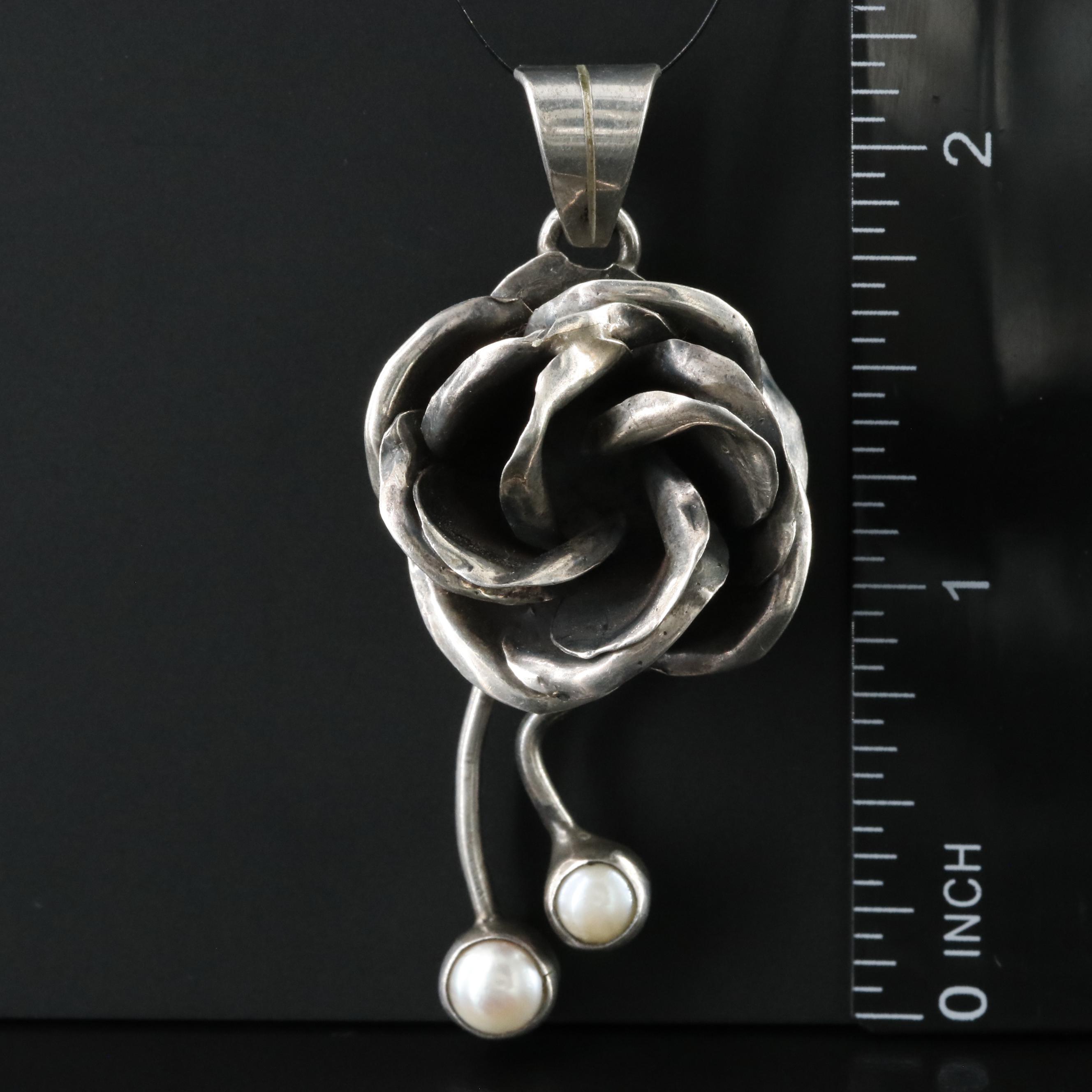 Sterling Pearl Flower Pendant