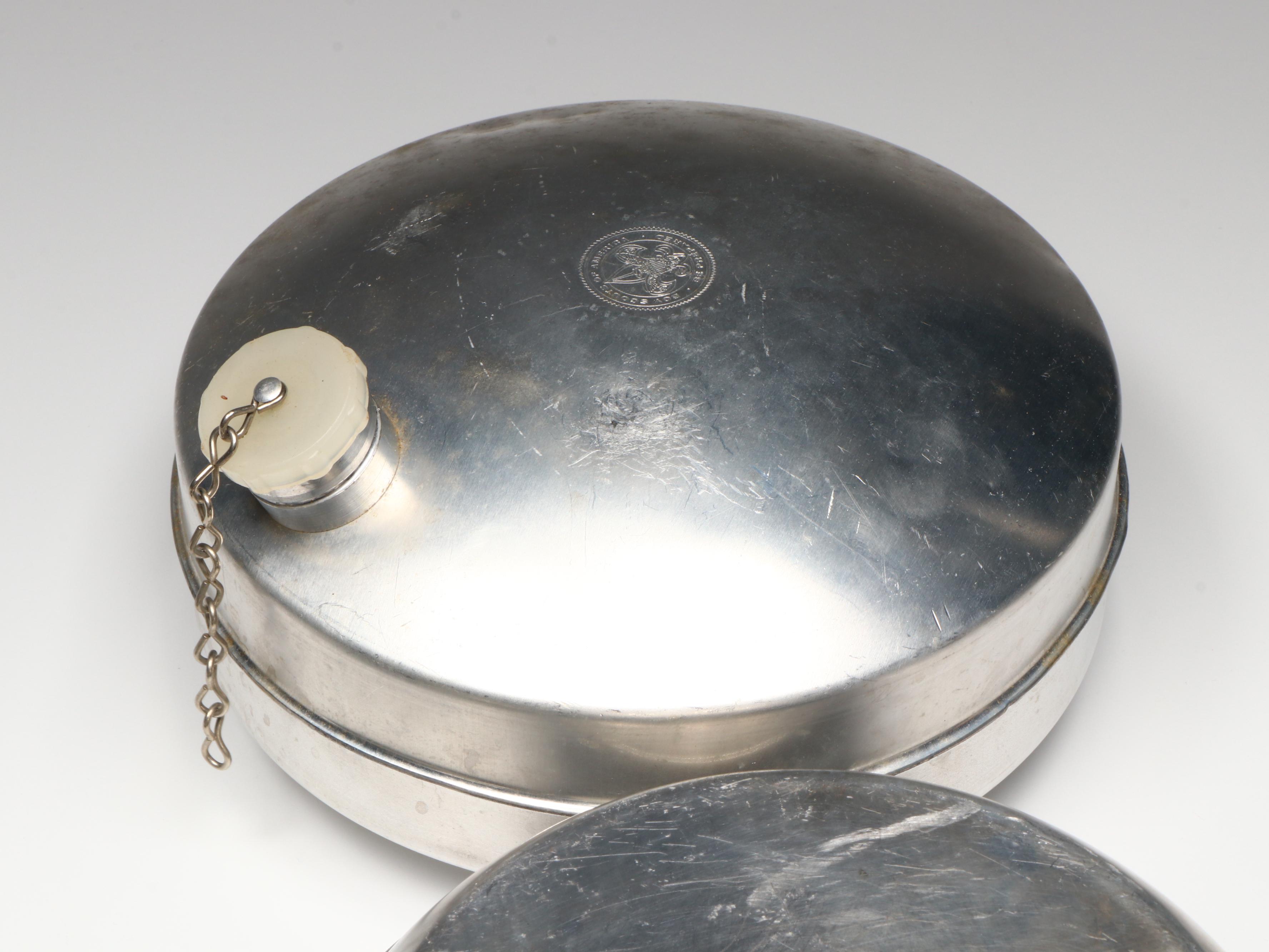 Boy Scout Water Canteens and Cooking Mess Kits and Survival Knife