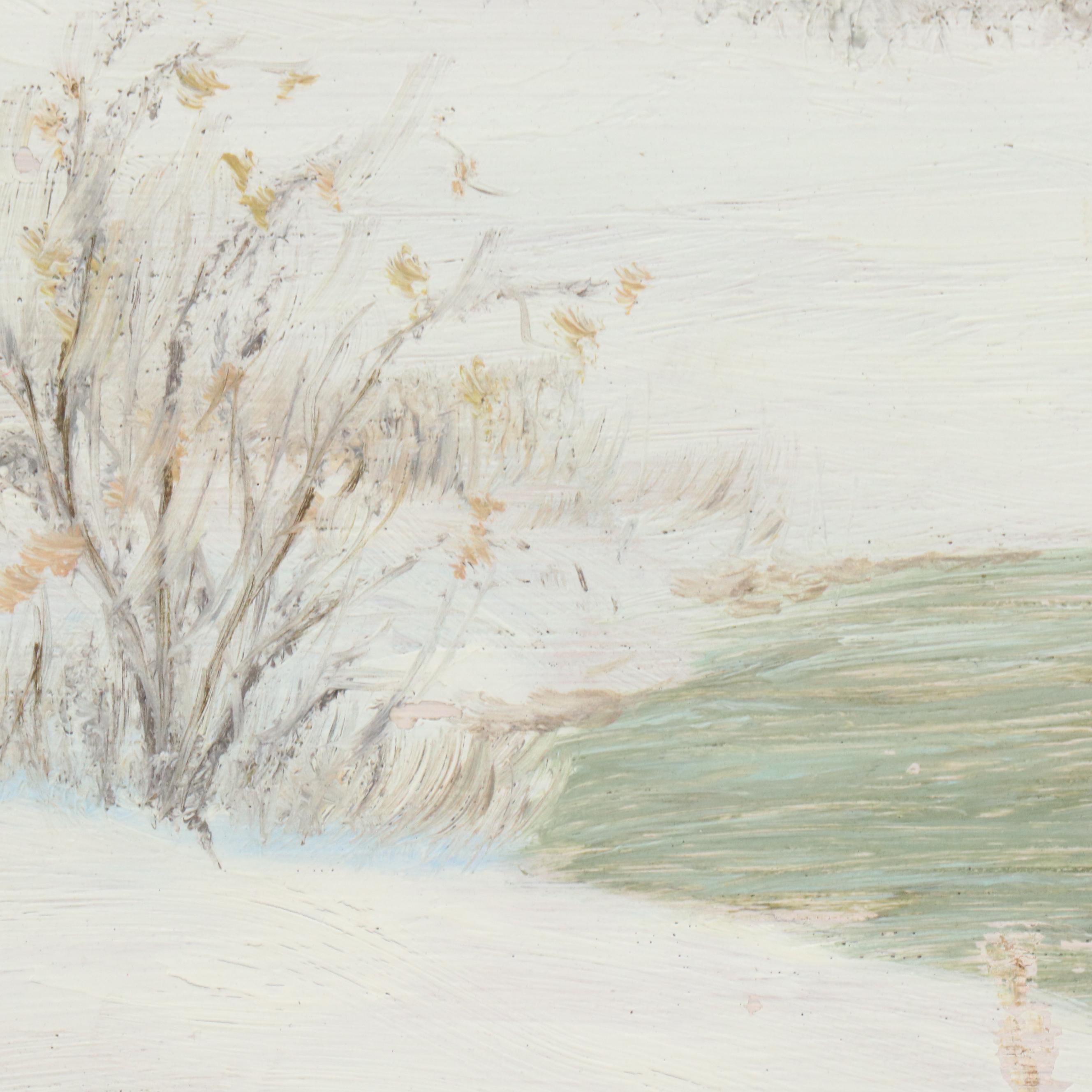 John Franklin Earhart Snowy Landscape Oil Painting "Winter," 1917