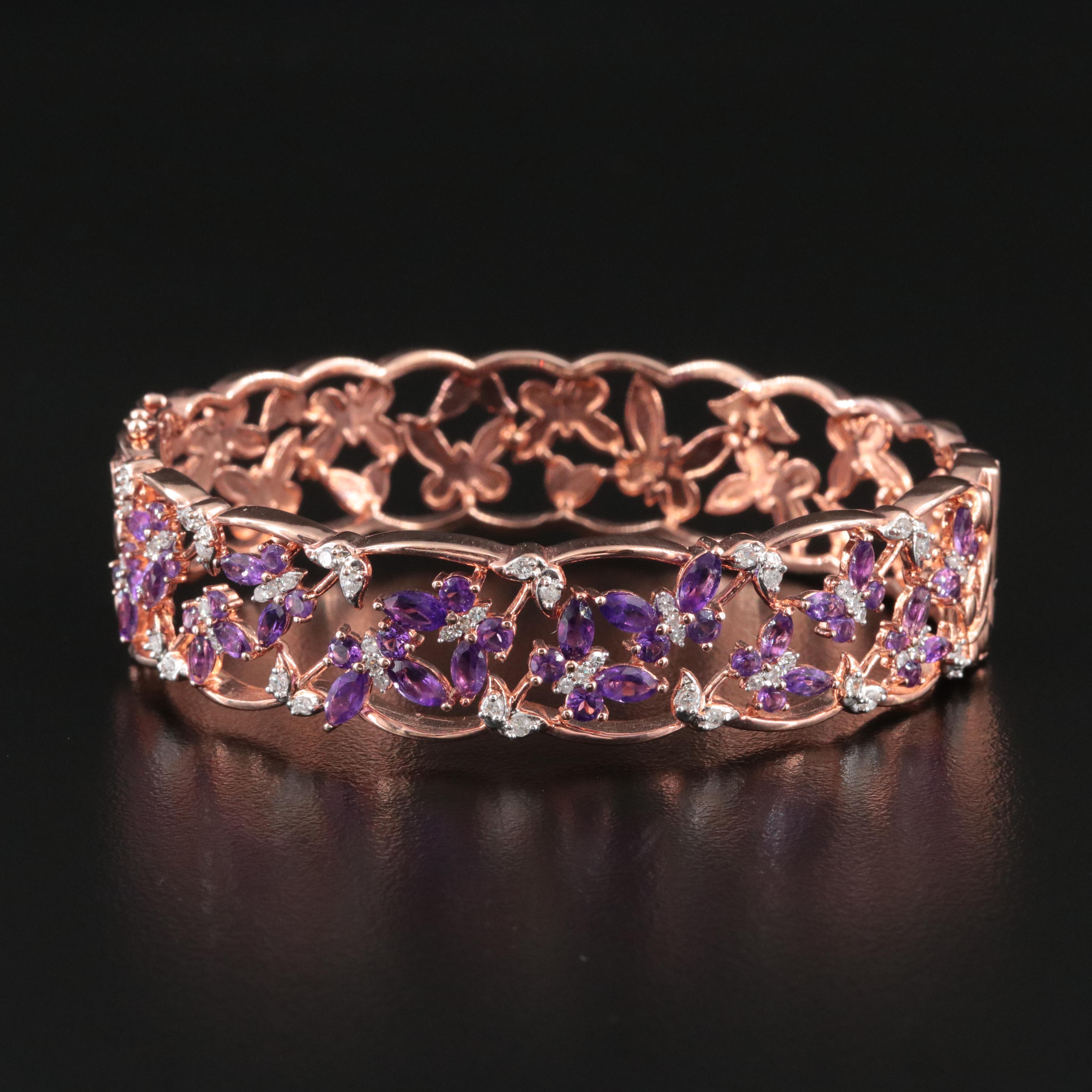 Sterling Amethyst and Diamond Bracelet