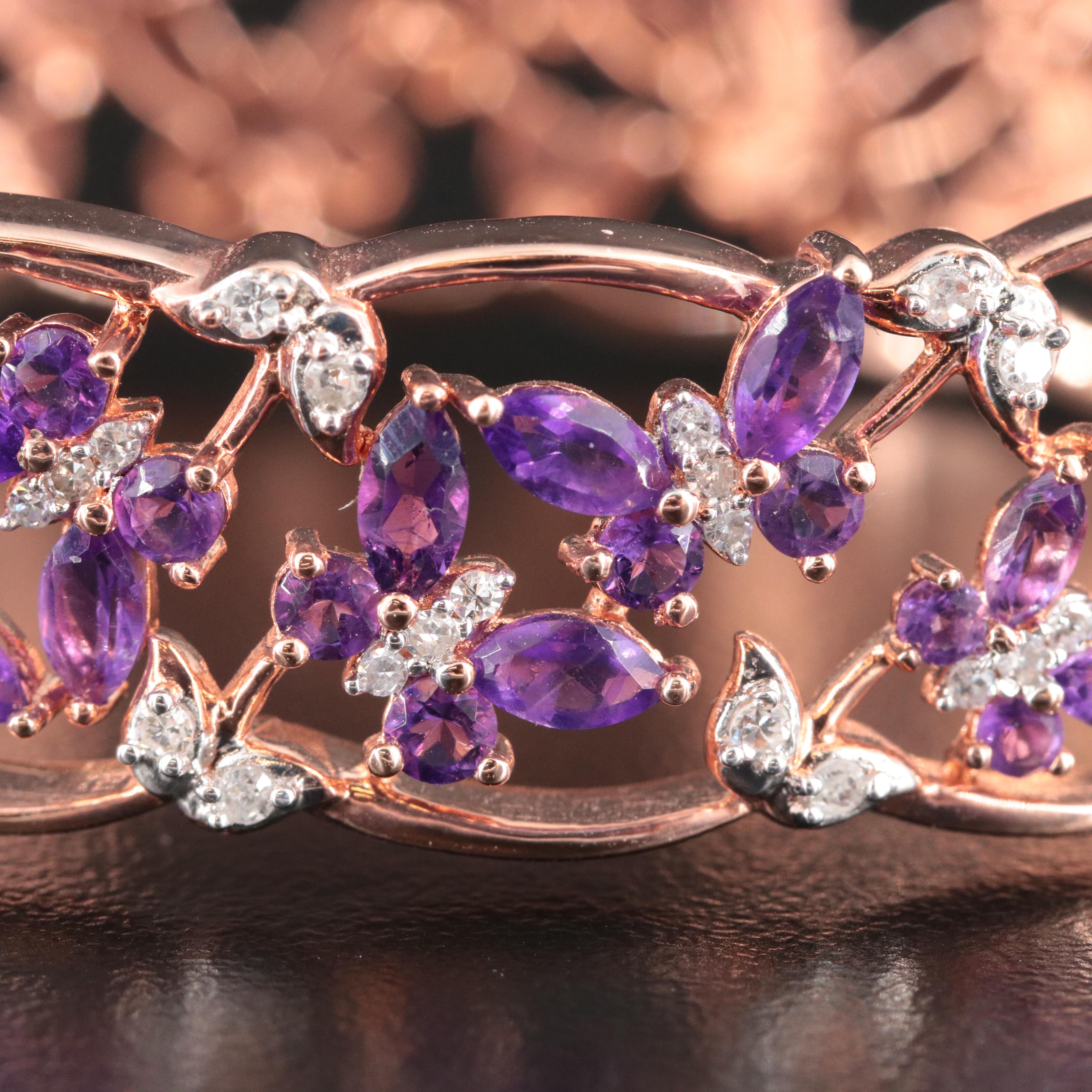Sterling Amethyst and Diamond Bracelet