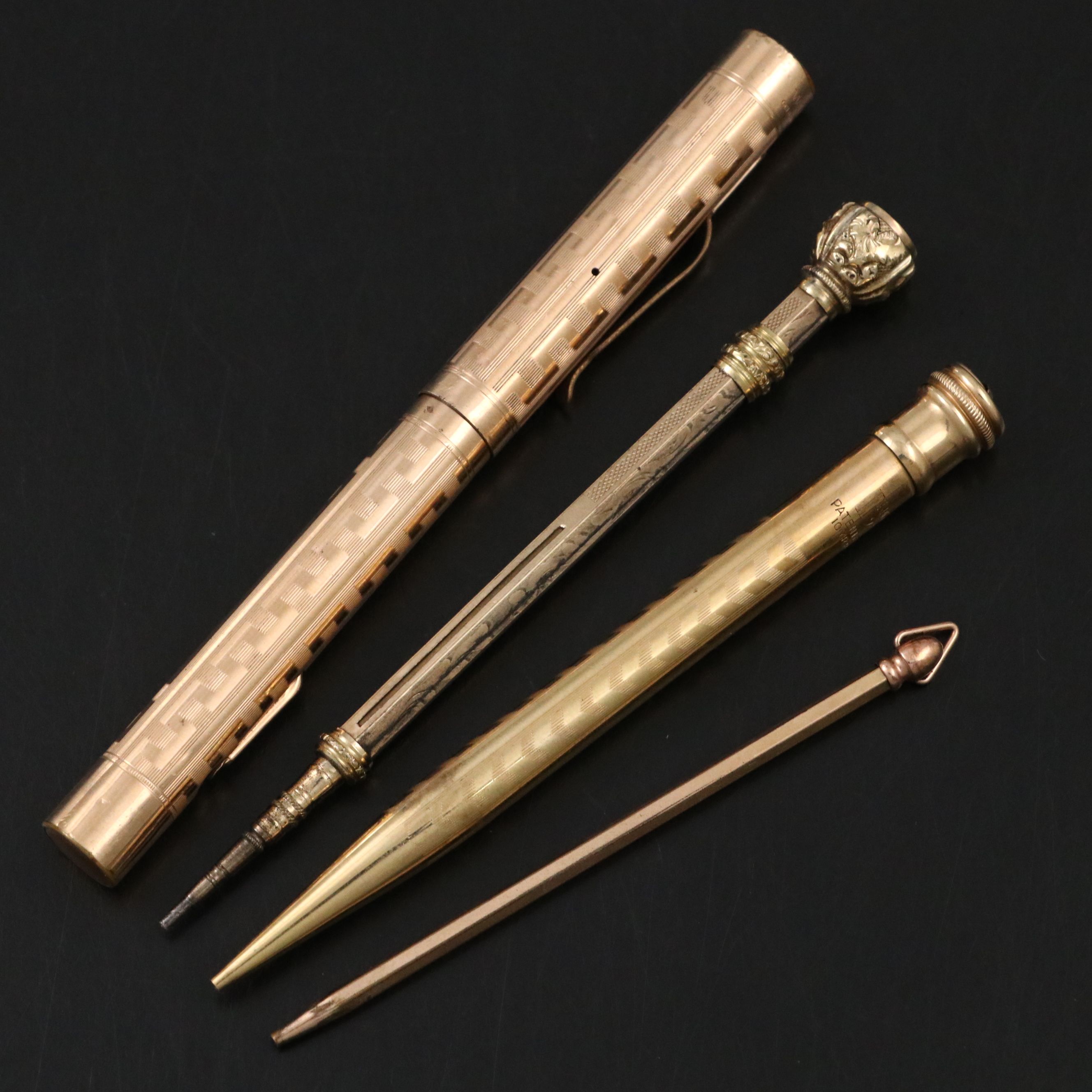 John Holland Gold Filled Fountain Pen with Other Gold Plate Mechanical Pencils