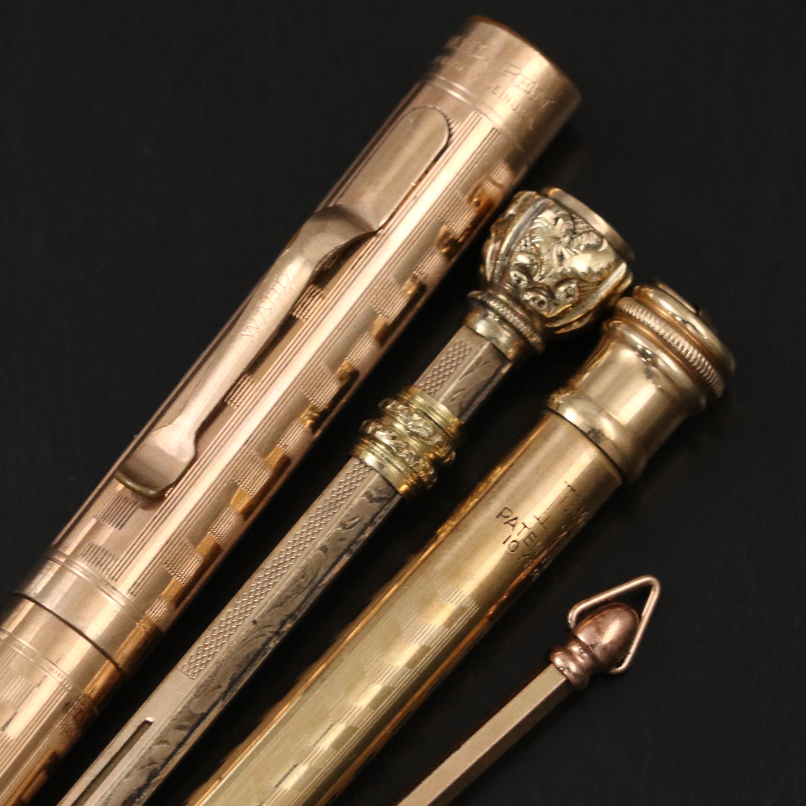 John Holland Gold Filled Fountain Pen with Other Gold Plate Mechanical Pencils