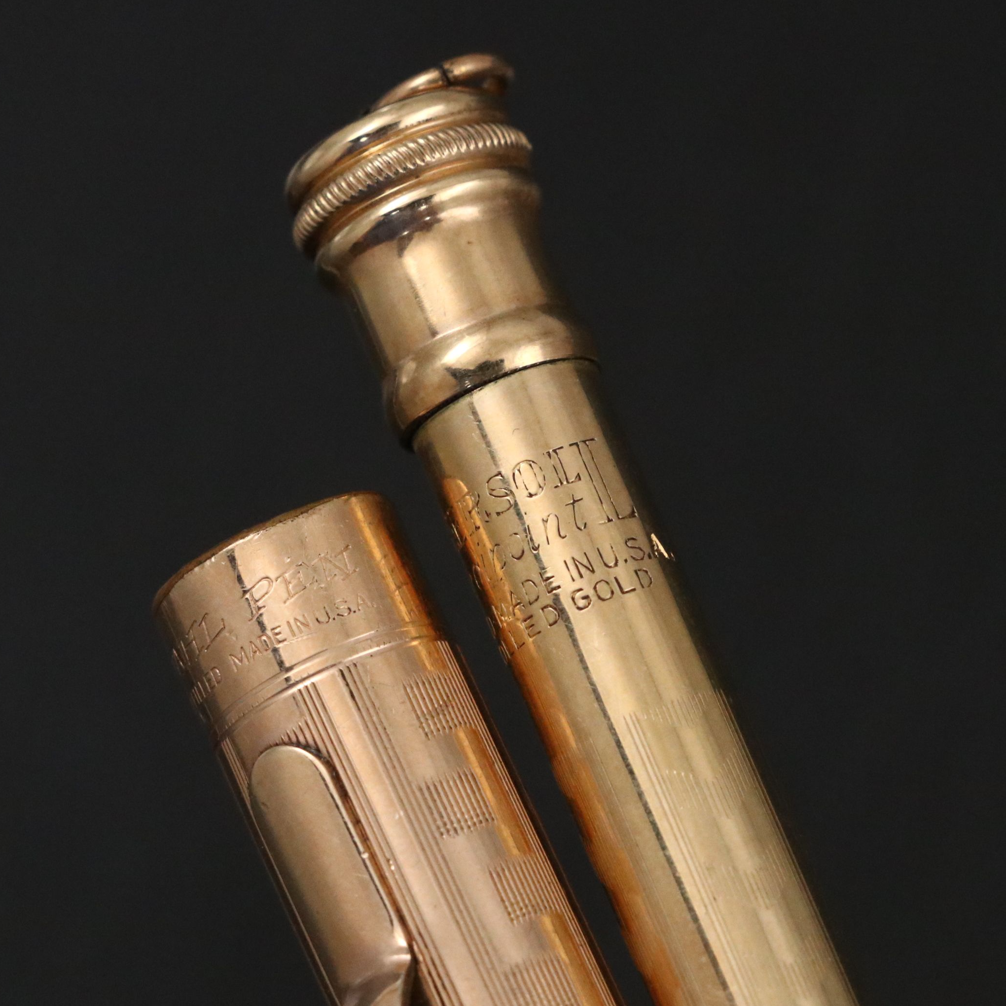 John Holland Gold Filled Fountain Pen with Other Gold Plate Mechanical Pencils