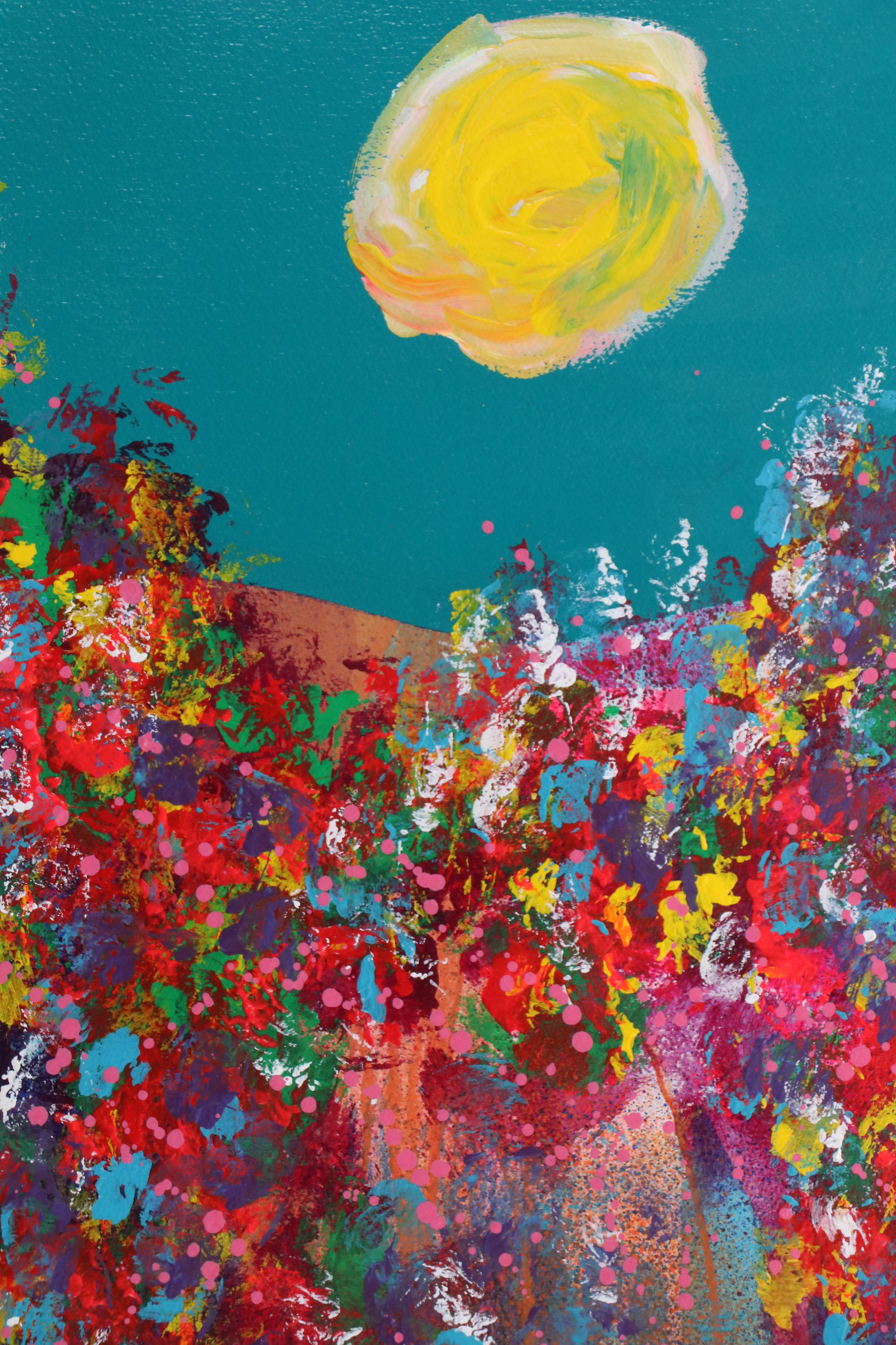 Roy Schallenberg Abstract Acrylic Painting with Sun-Like Form, Late 20th–21st C.