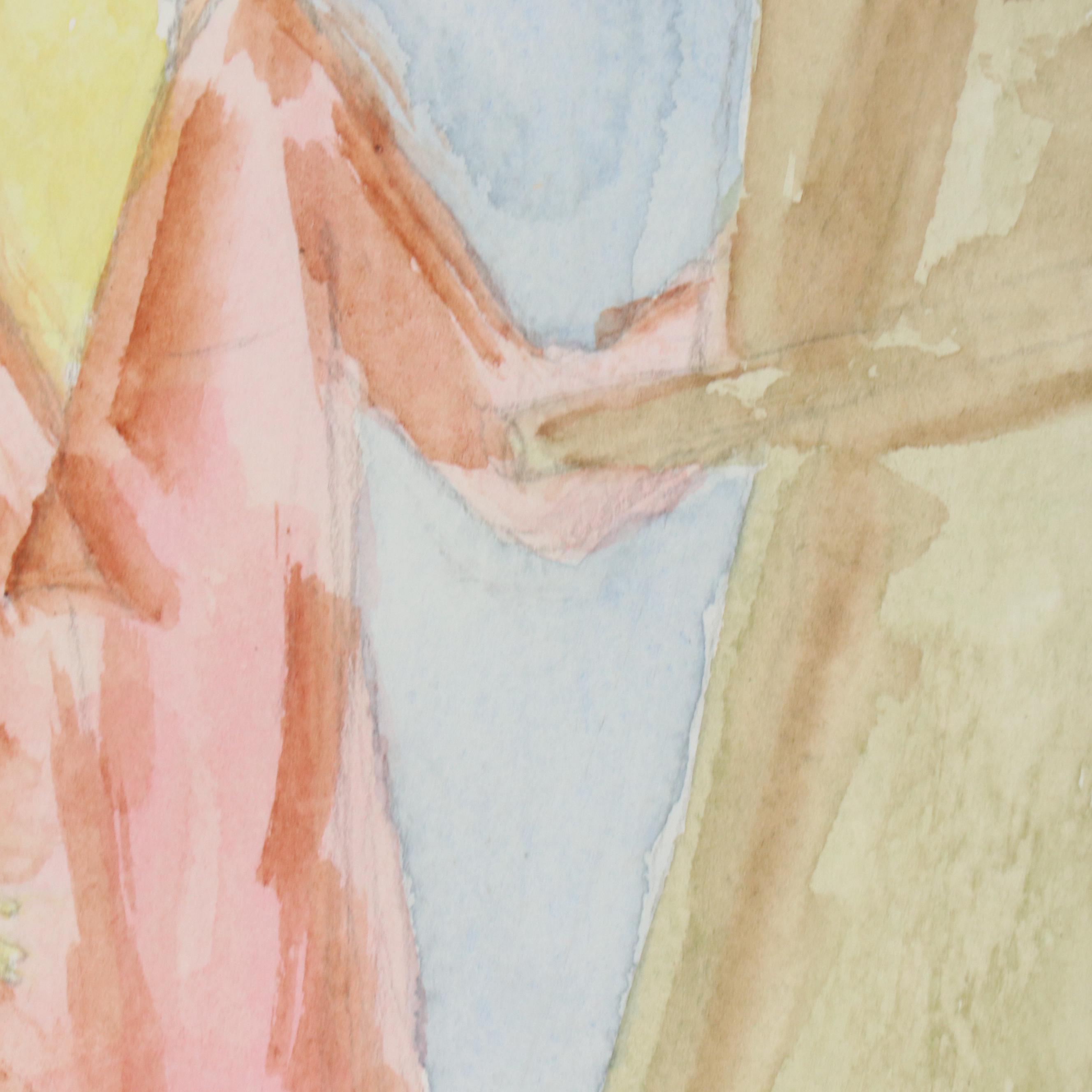 Watercolor Painting of Woman Wearing Red Coat and Hat