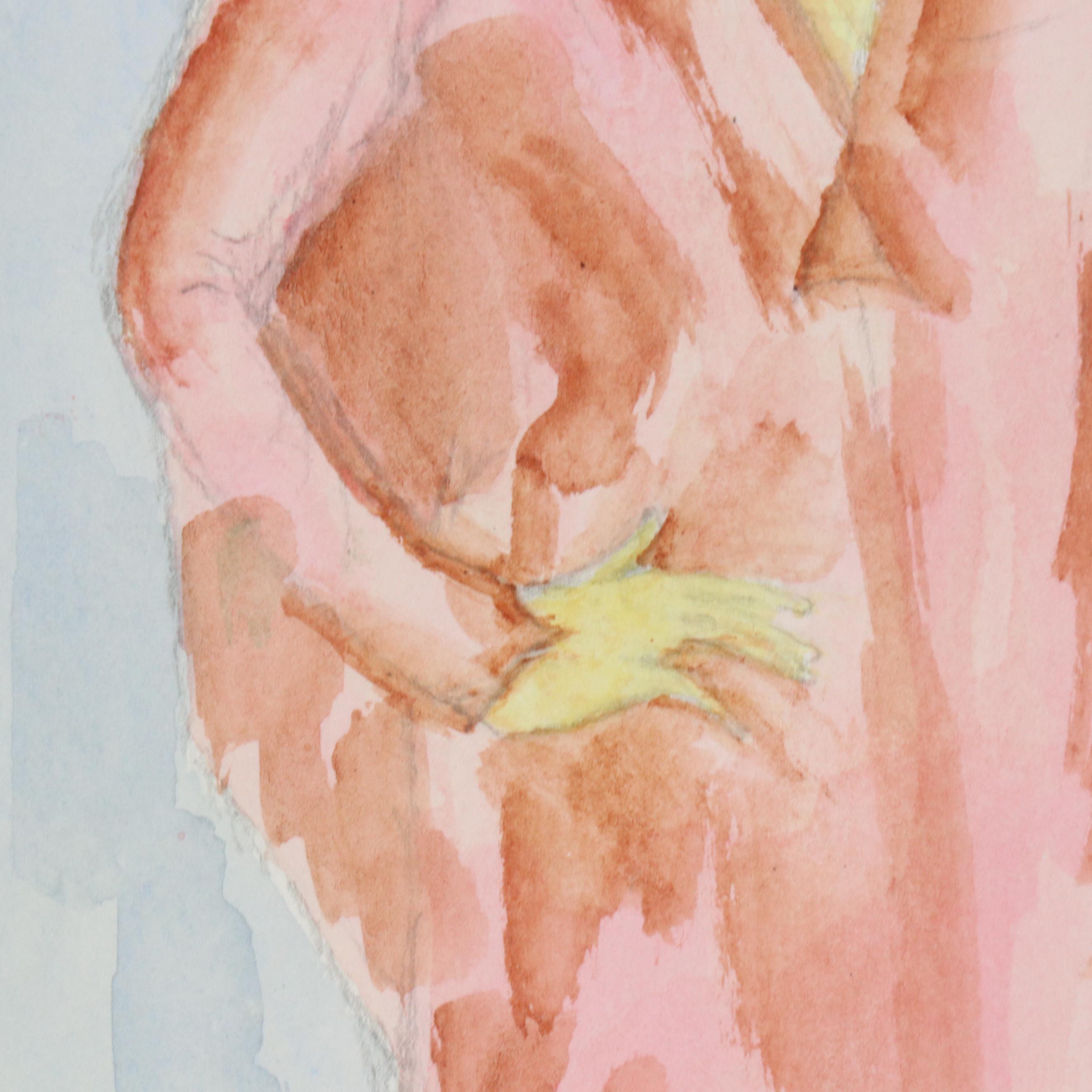 Watercolor Painting of Woman Wearing Red Coat and Hat