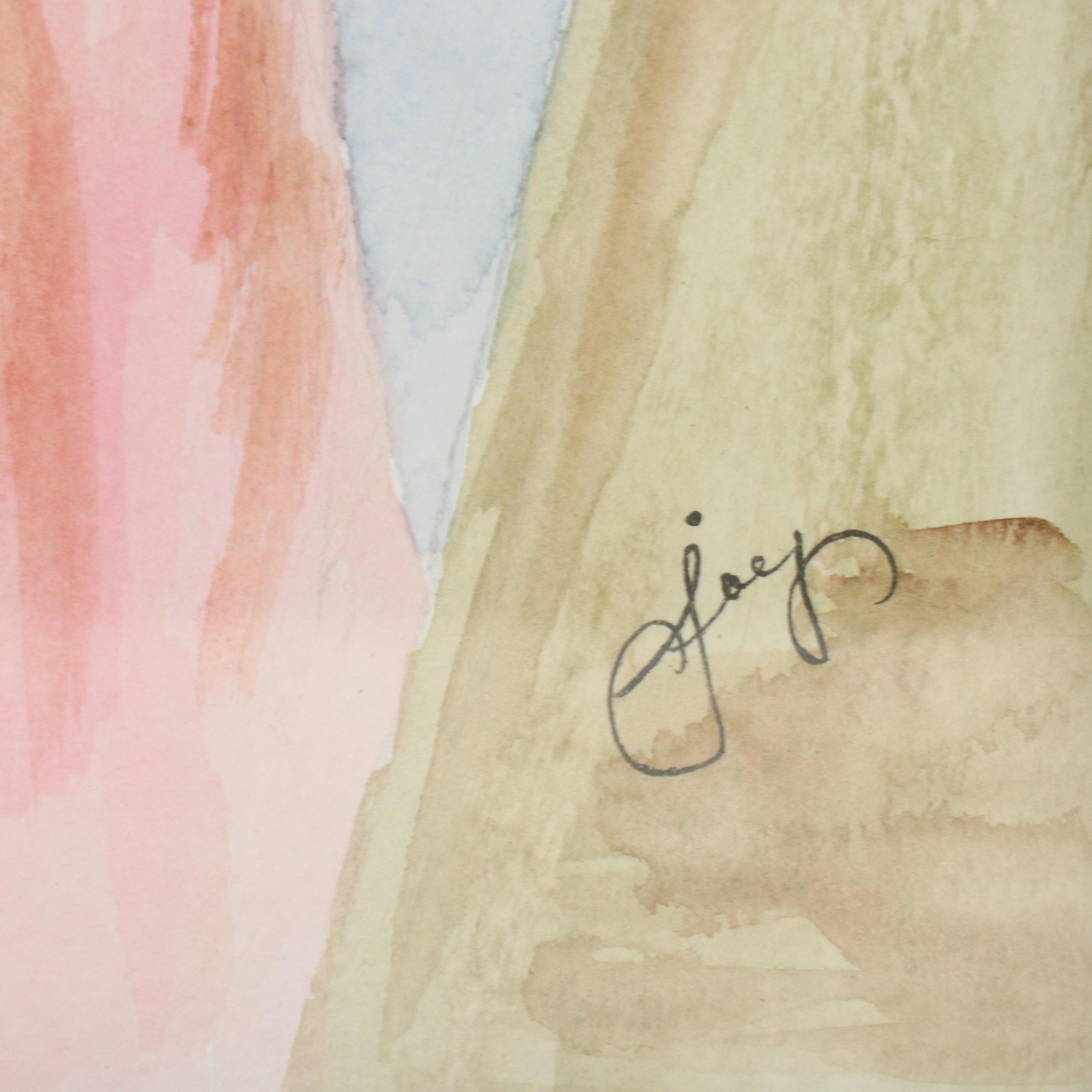 Watercolor Painting of Woman Wearing Red Coat and Hat