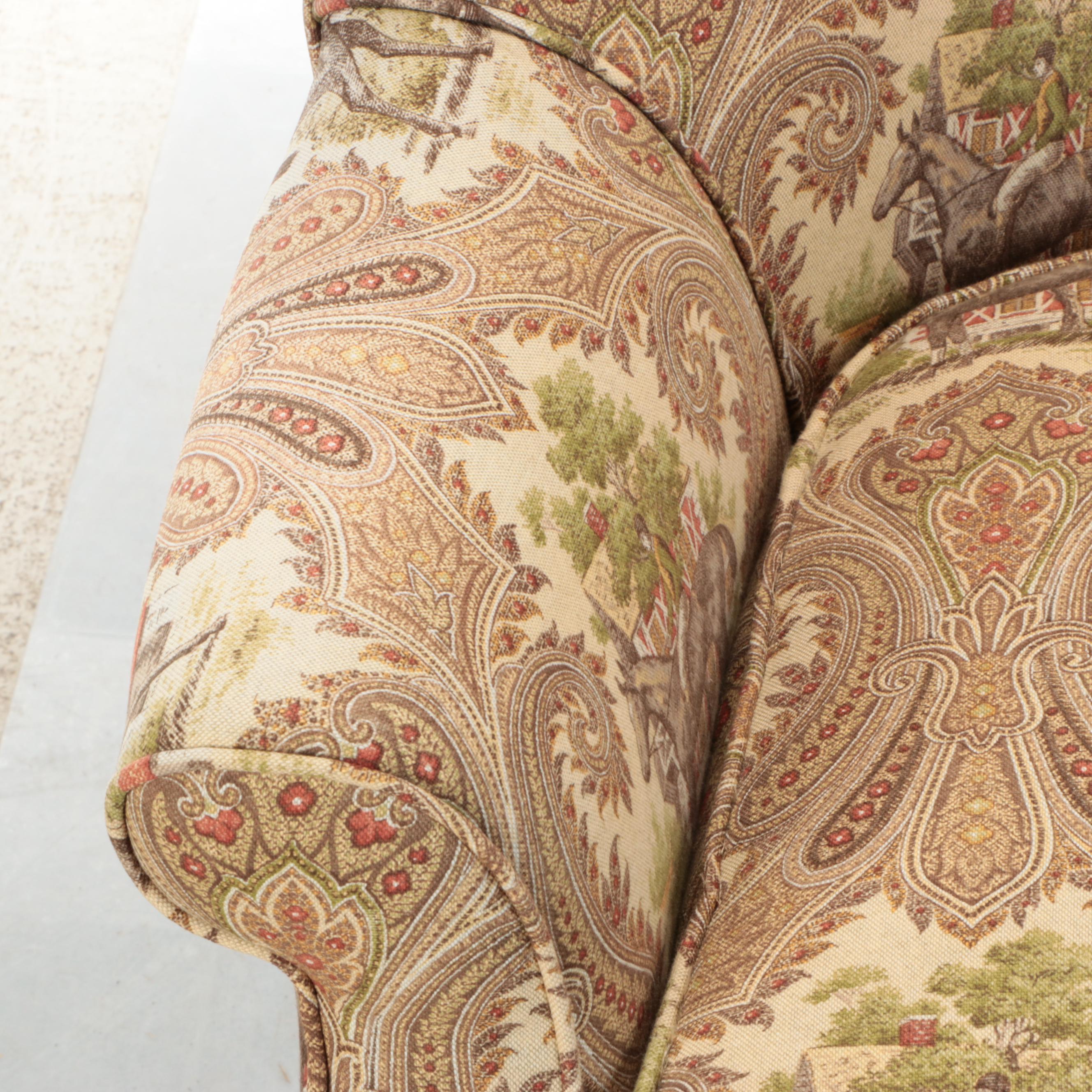 Wesley Hall Wingback Armchair in Equestrian Upholstery with Ottoman