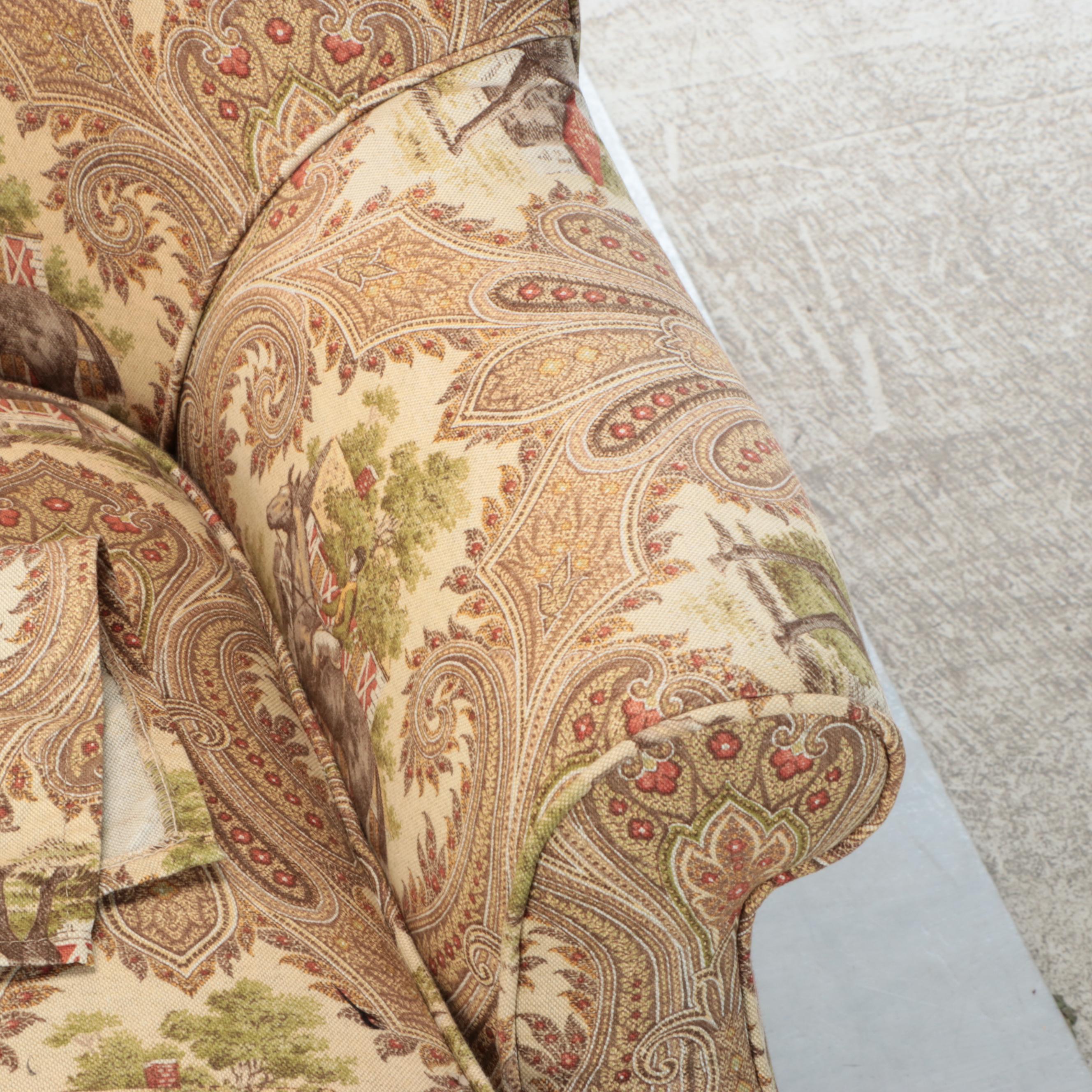 Wesley Hall Wingback Armchair in Equestrian Upholstery with Ottoman