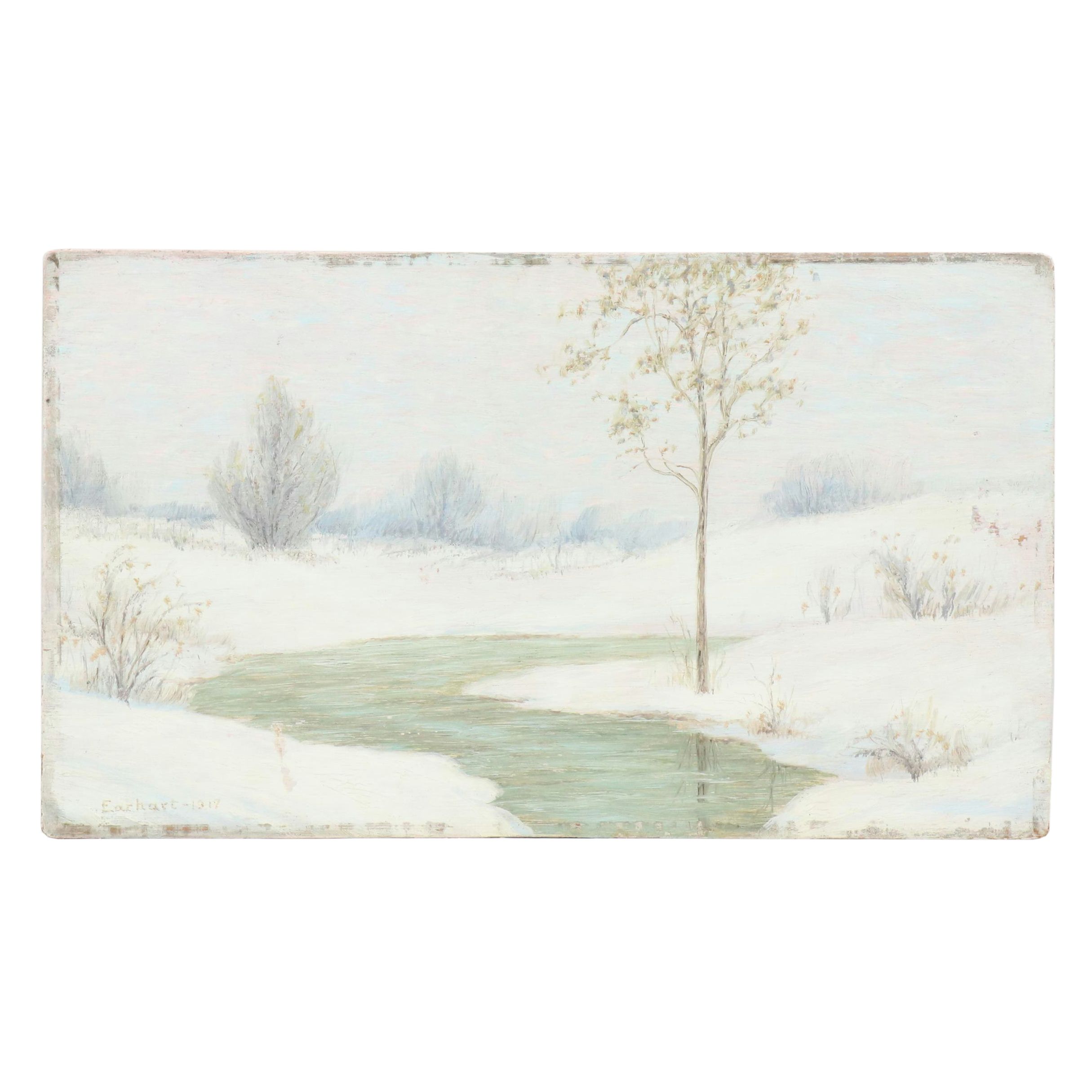 John Franklin Earhart Snowy Landscape Oil Painting "Winter," 1917