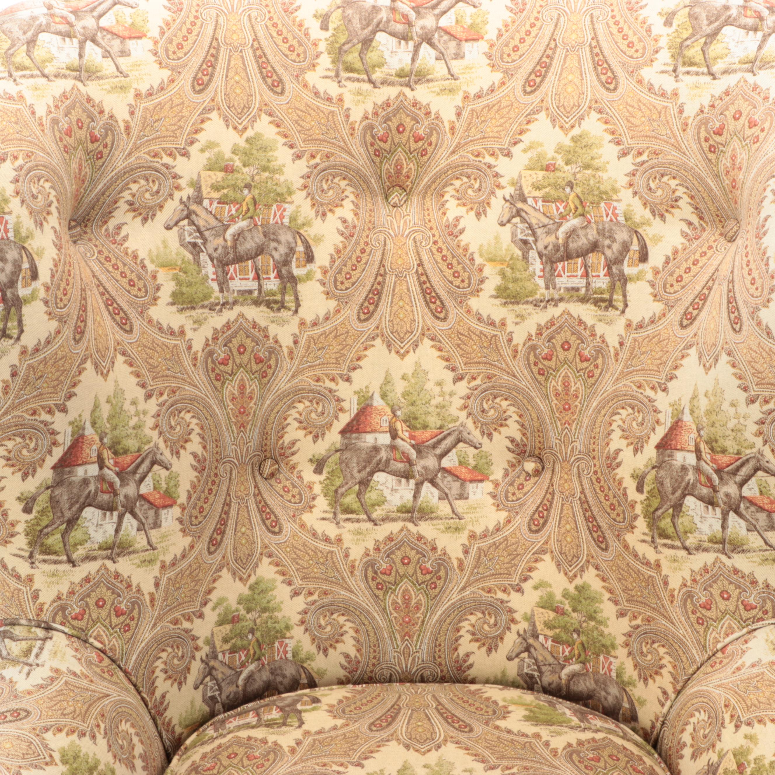 Wesley Hall Wingback Armchair in Equestrian Upholstery with Ottoman