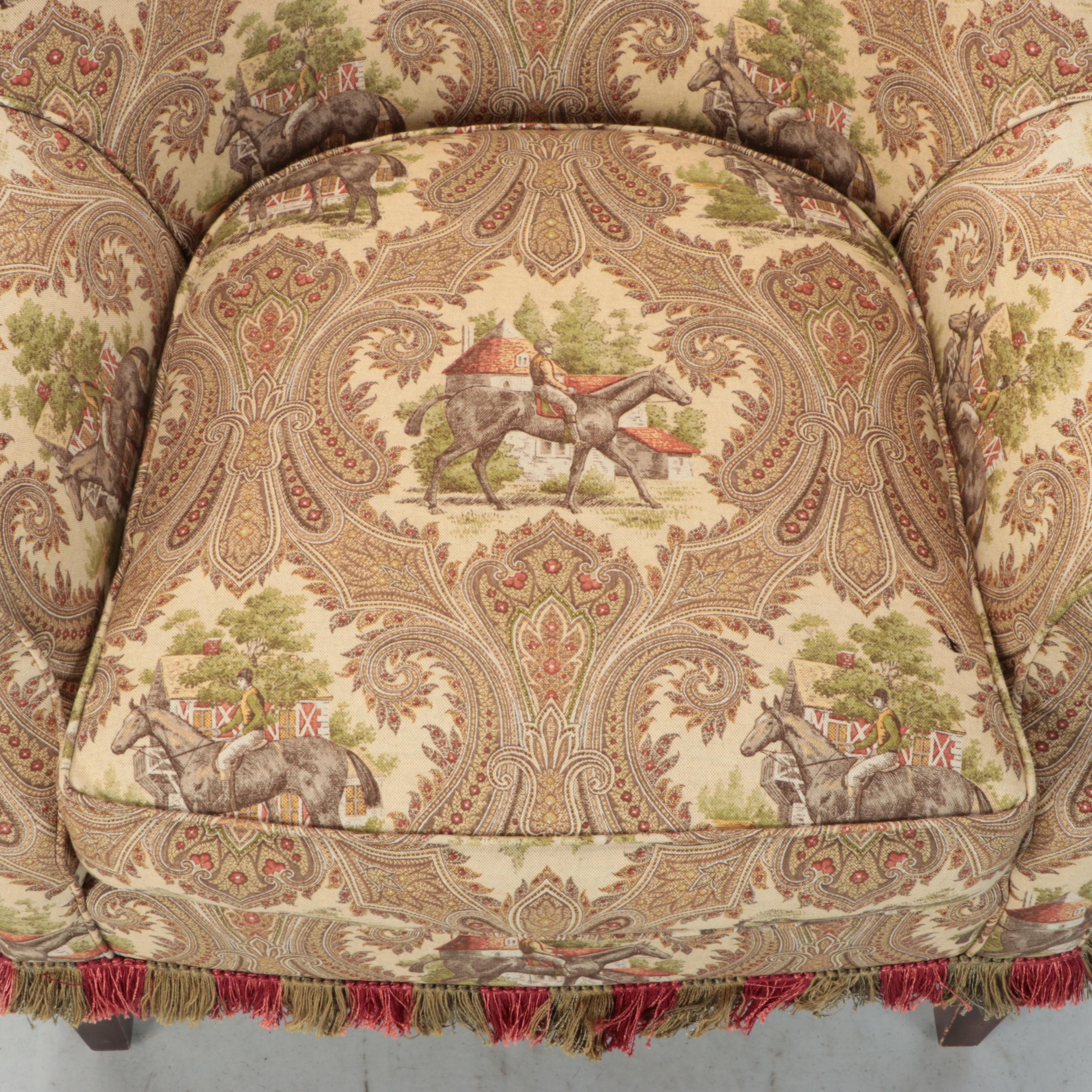 Wesley Hall Wingback Armchair in Equestrian Upholstery with Ottoman